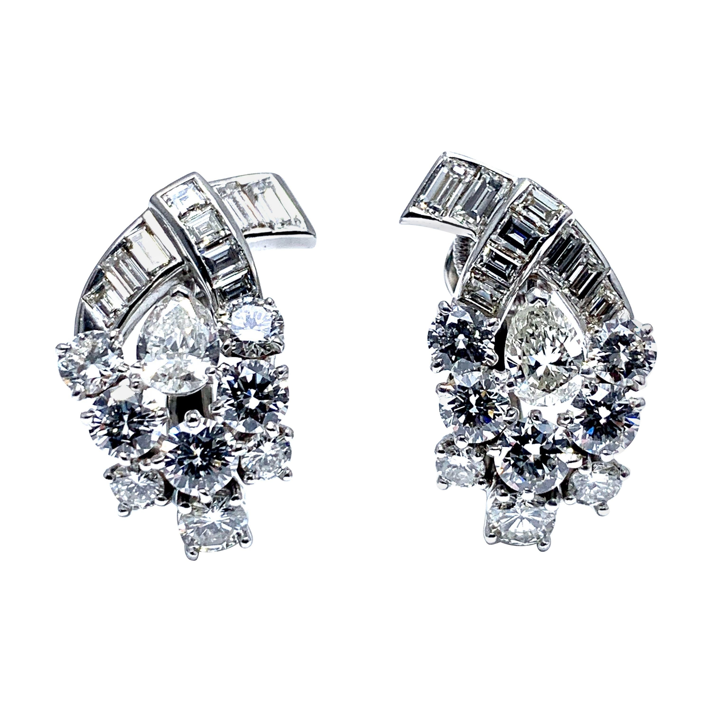 5.32 Carat Diamond and Platinum Clip Earrings For Sale