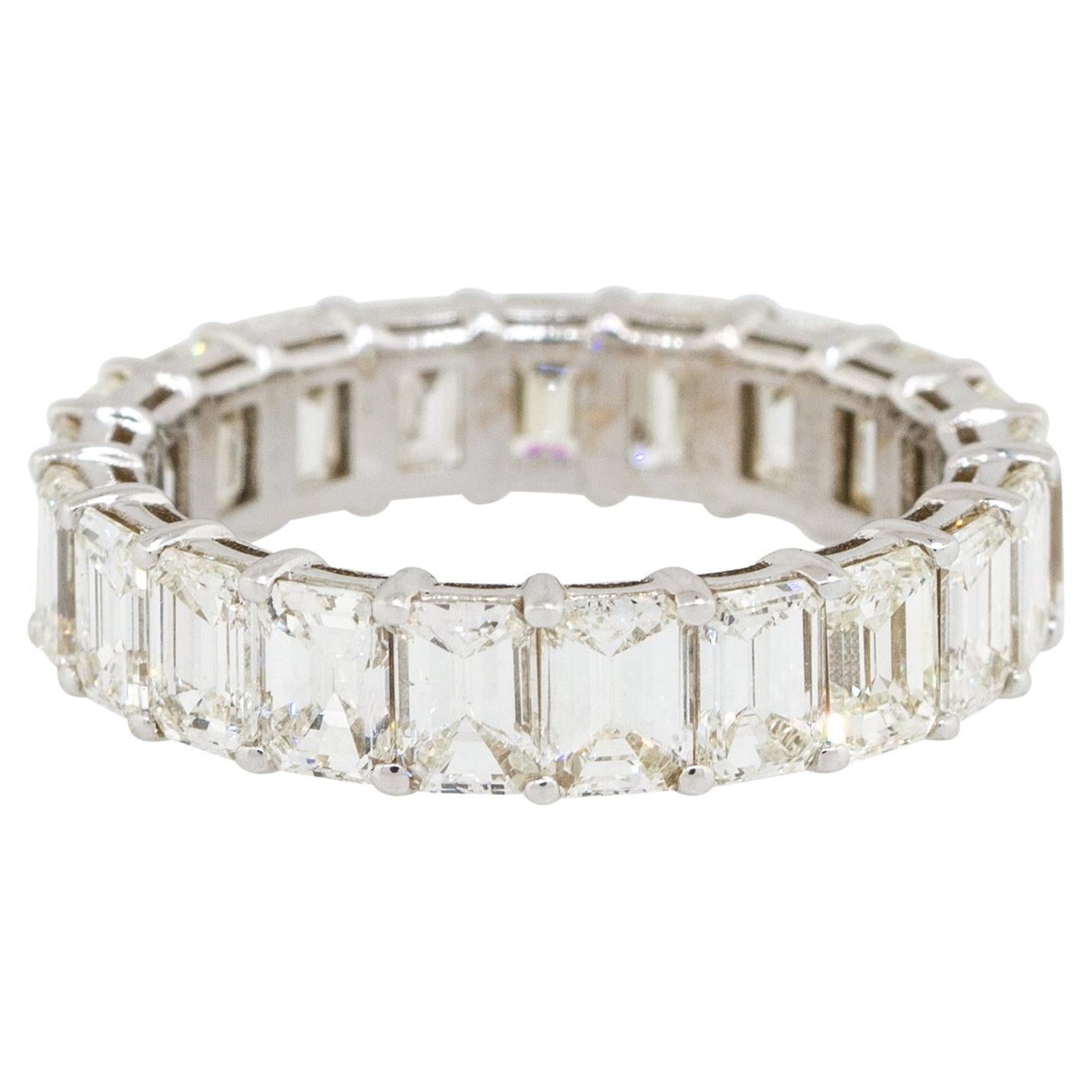 5.32 Carat Emerald Cut Diamond Eternity Wedding Band 18 Karat in Stock