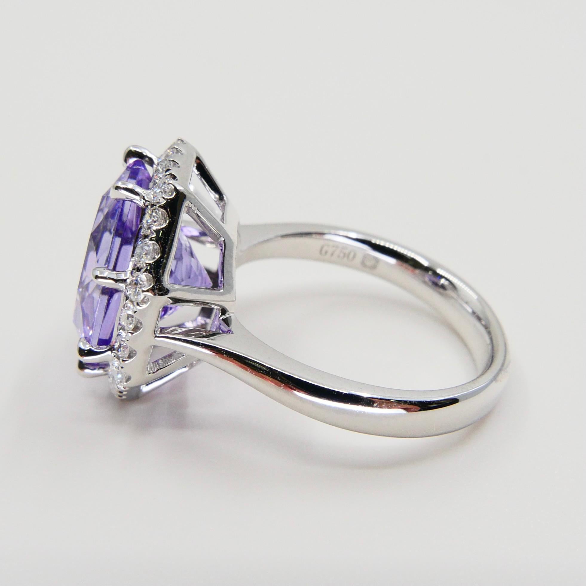 5.32 Carat Flower Cut Amethyst and Diamond Cocktail Ring, Statement Ring 4