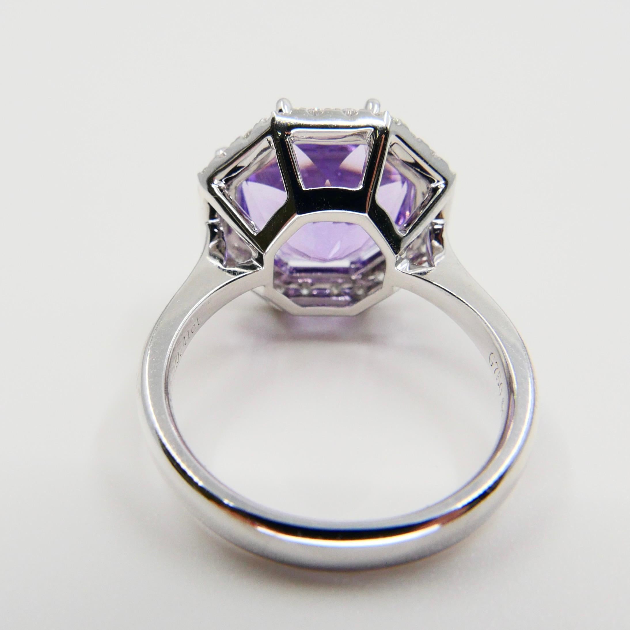 5.32 Carat Flower Cut Amethyst and Diamond Cocktail Ring, Statement Ring 5