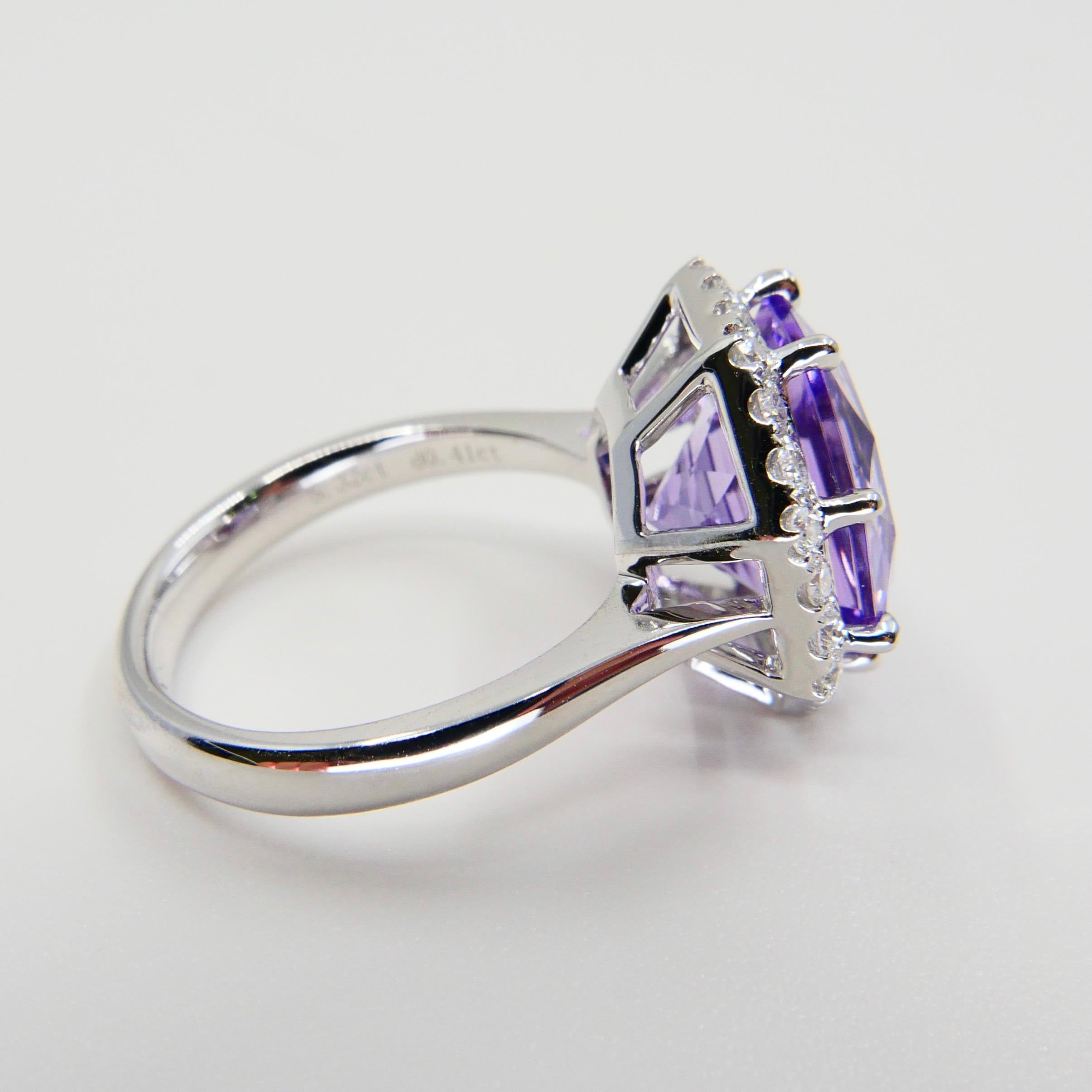 5.32 Carat Flower Cut Amethyst and Diamond Cocktail Ring, Statement Ring 6