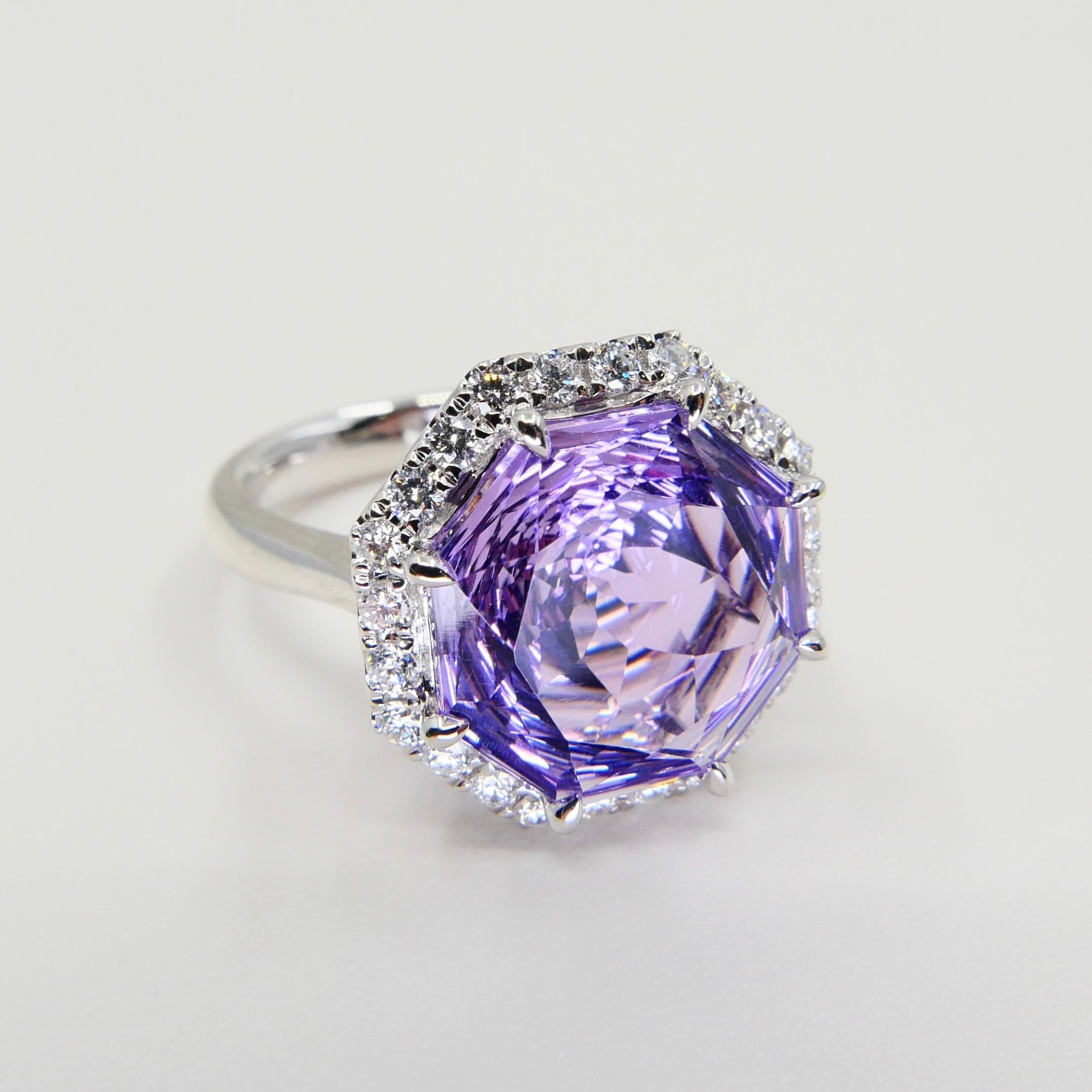 5.32 Carat Flower Cut Amethyst and Diamond Cocktail Ring, Statement Ring 7