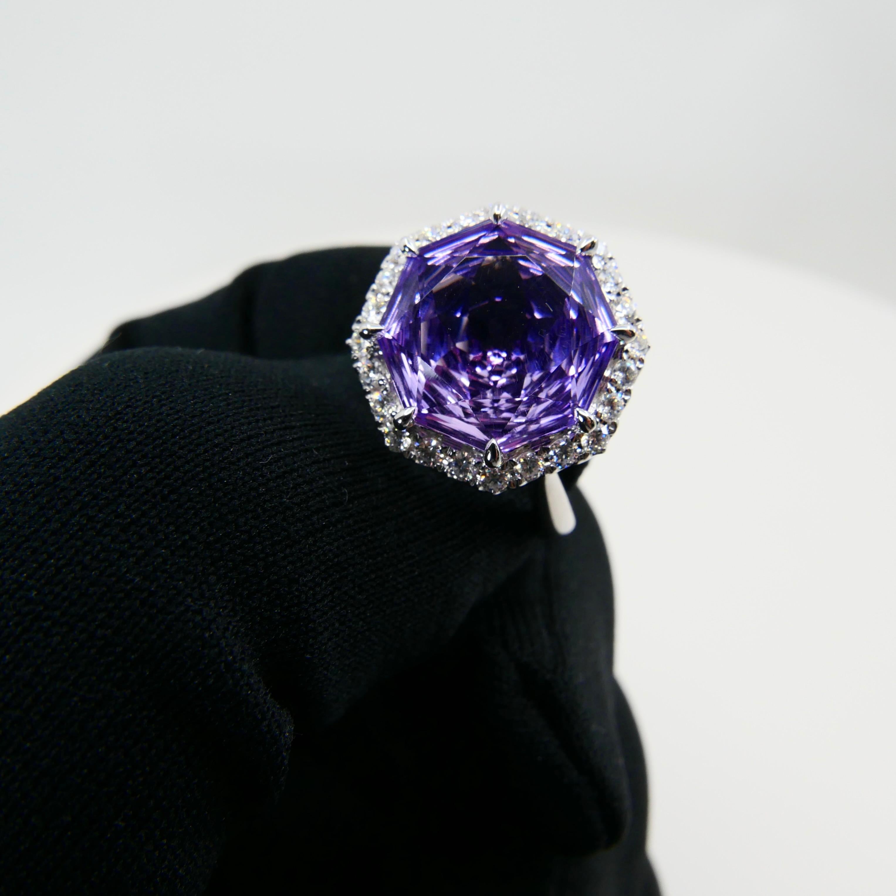 5.32 Carat Flower Cut Amethyst and Diamond Cocktail Ring, Statement Ring 8