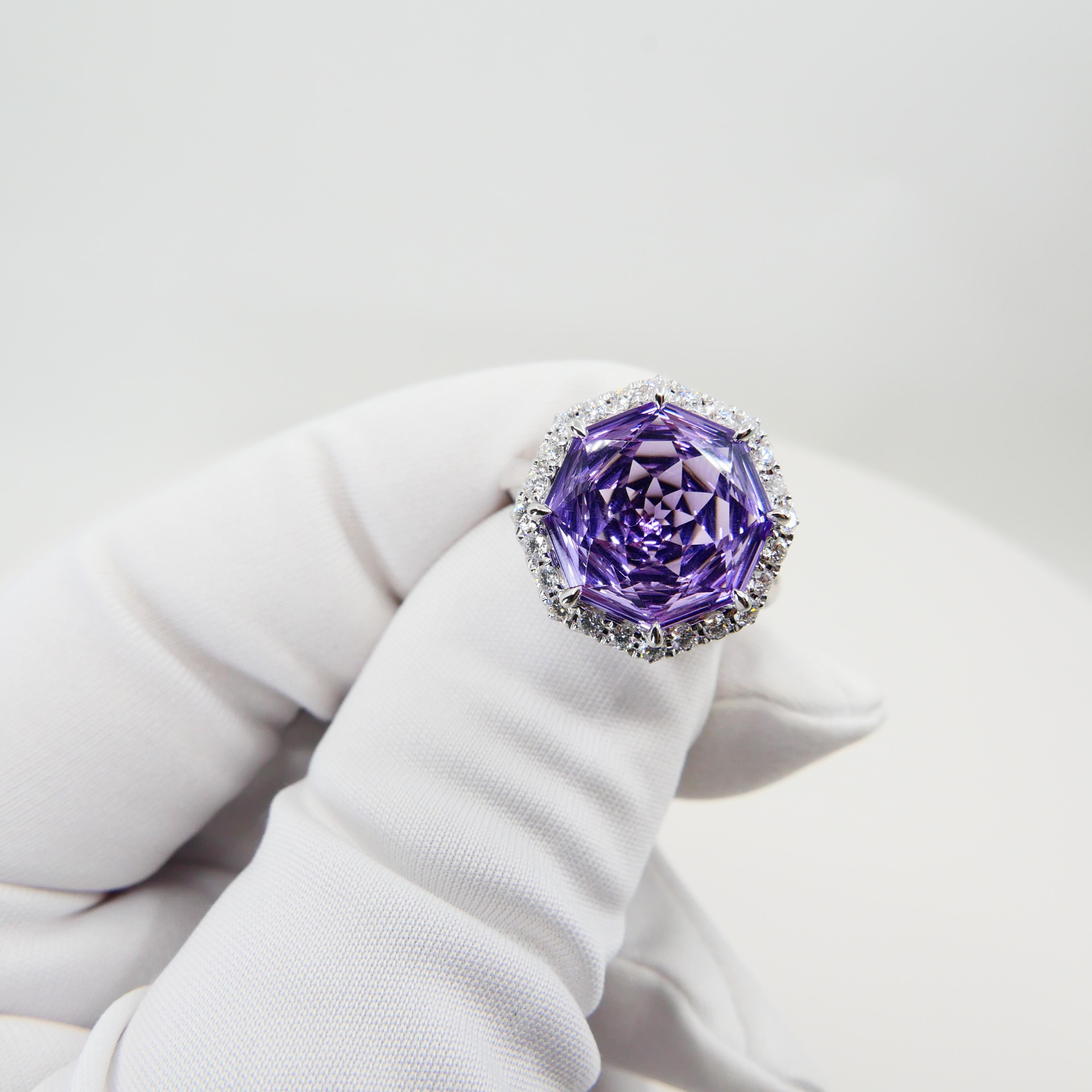 Octagon Cut 5.32 Carat Flower Cut Amethyst and Diamond Cocktail Ring, Statement Ring
