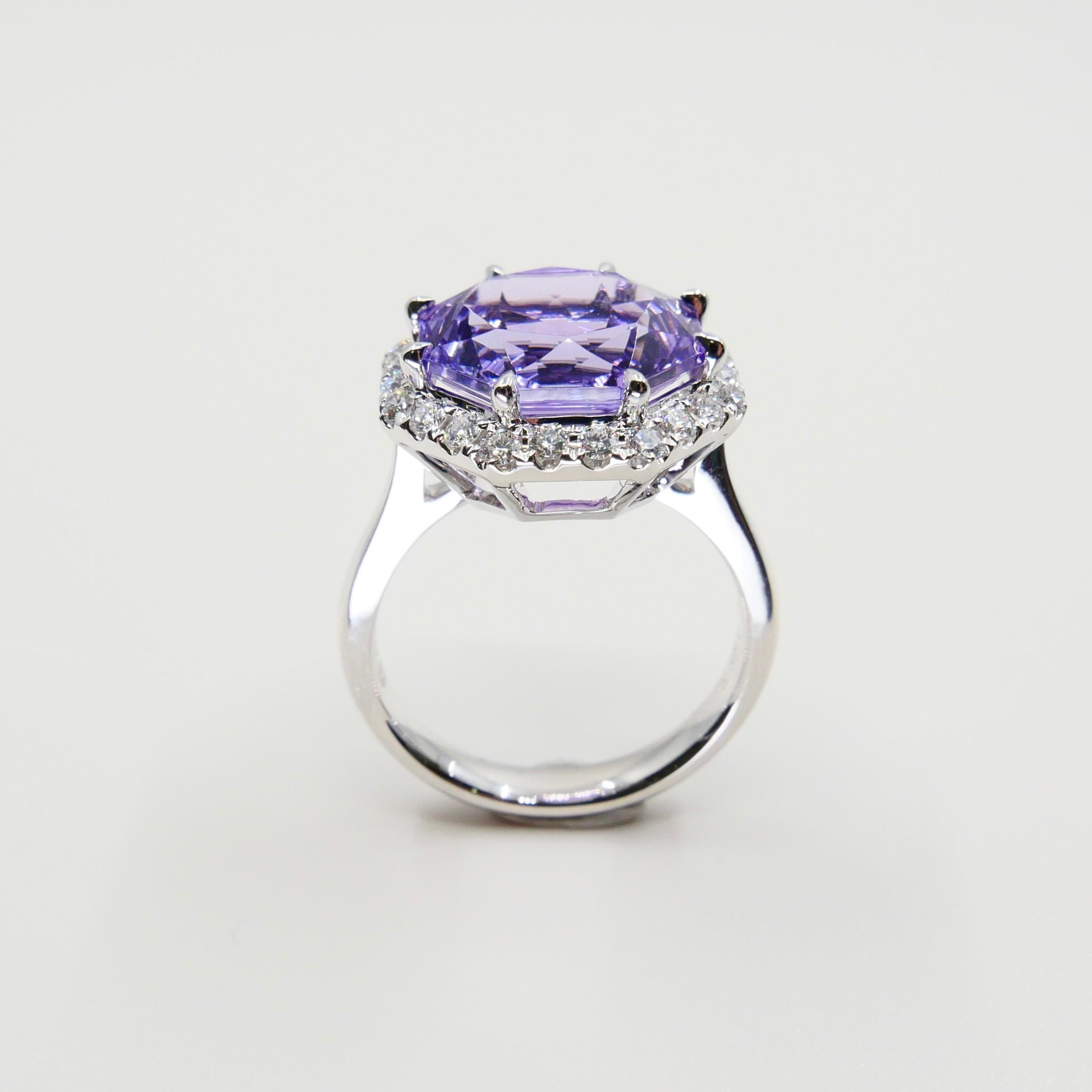 Women's 5.32 Carat Flower Cut Amethyst and Diamond Cocktail Ring, Statement Ring