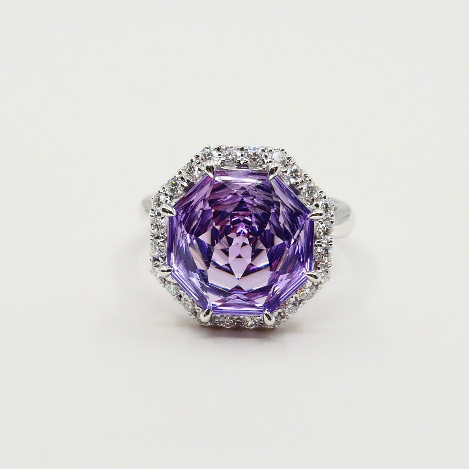 5.32 Carat Flower Cut Amethyst and Diamond Cocktail Ring, Statement Ring 1