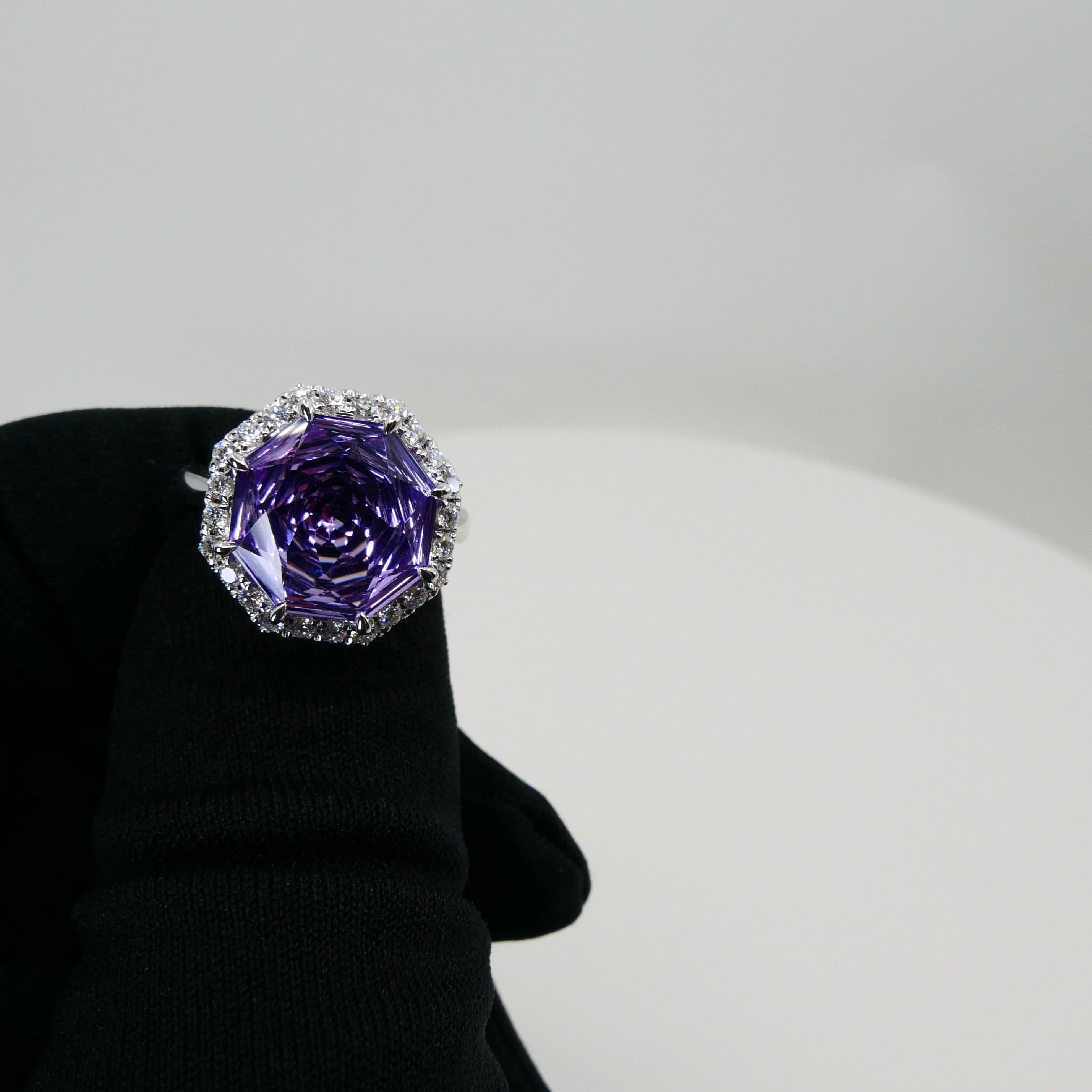 5.32 Carat Flower Cut Amethyst and Diamond Cocktail Ring, Statement Ring 2