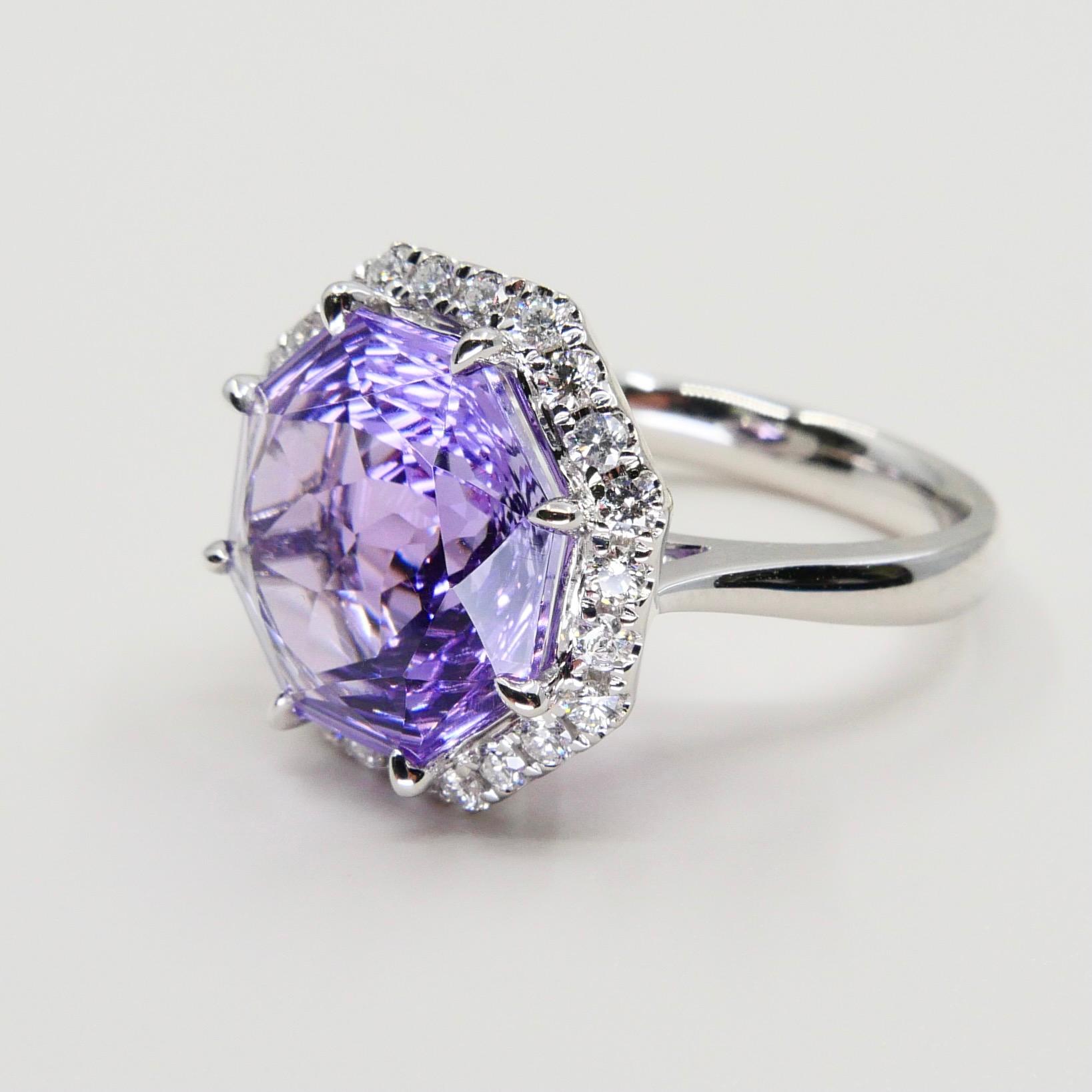 5.32 Carat Flower Cut Amethyst and Diamond Cocktail Ring, Statement Ring 3