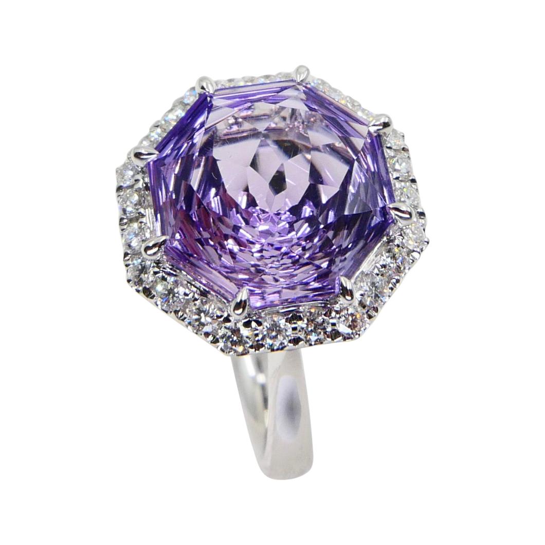 5.32 Carat Flower Cut Amethyst and Diamond Cocktail Ring, Statement Ring