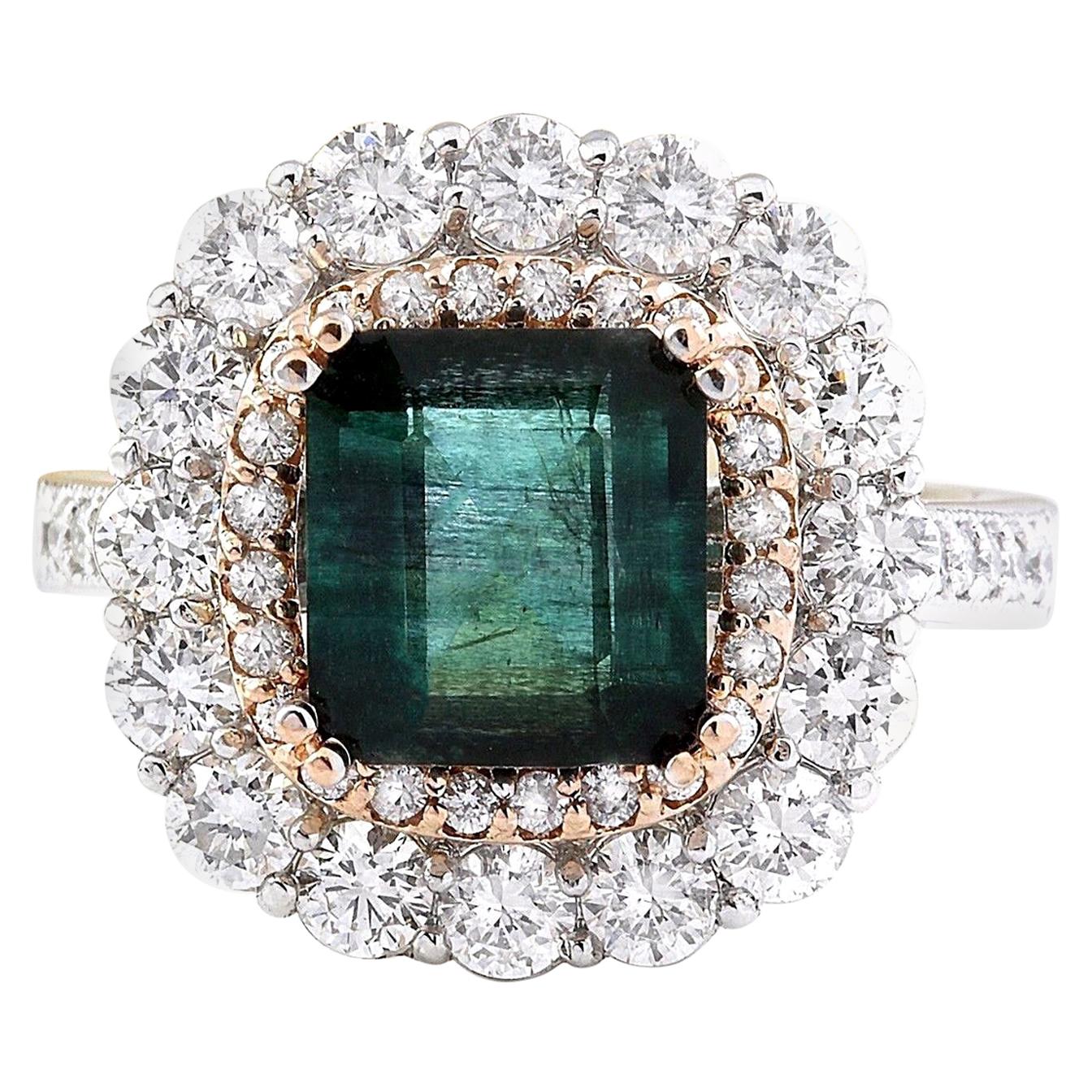 Natural Emerald Diamond Ring In 14 Karat Solid Two-Tone Gold  For Sale