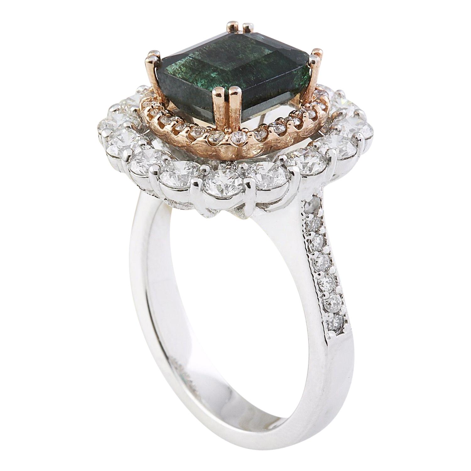 Natural Emerald Diamond Ring In 14 Karat Solid Two-Tone Gold  In New Condition For Sale In Los Angeles, CA