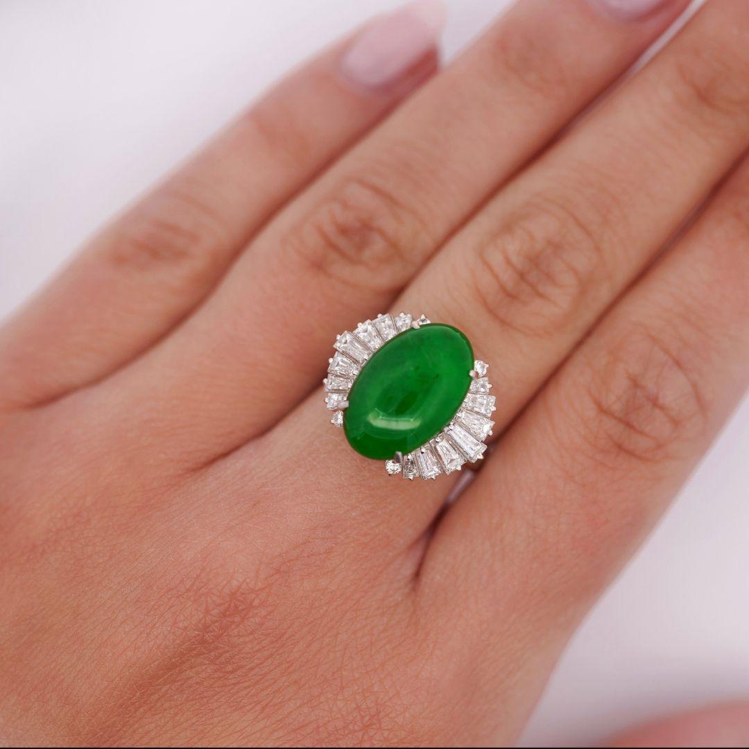 5.32 Carat Natural Jadeite Jade and Diamond Filigree Platinum Ballerina Ring For Sale 1
