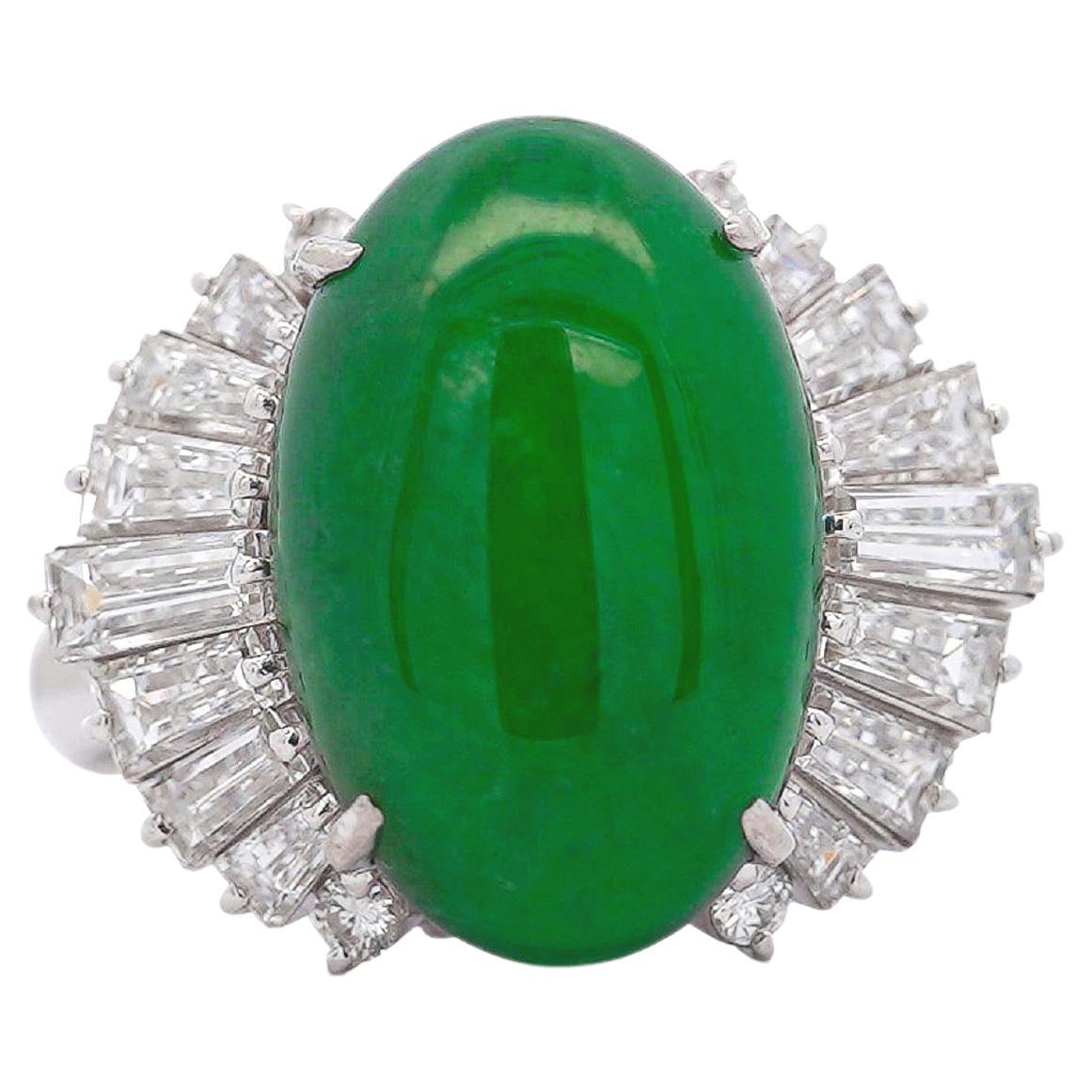 5.32 Carat Natural Jadeite Jade and Diamond Filigree Platinum Ballerina Ring