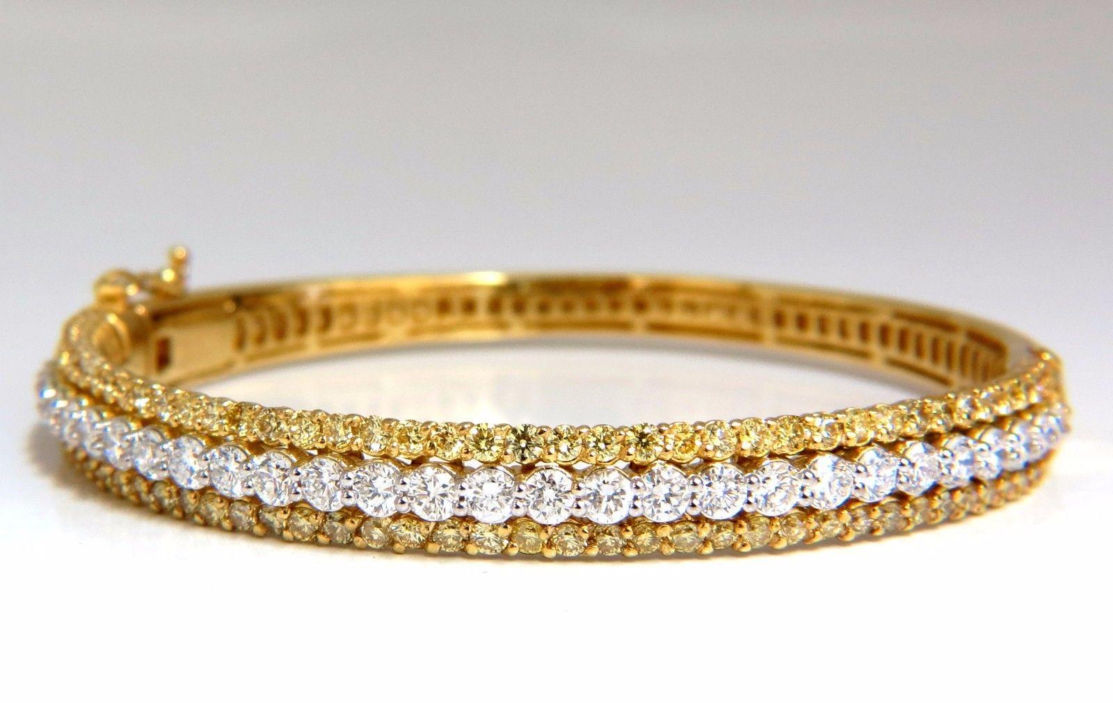 5.32 Carat Natural Round Fancy Yellow Diamonds Bangle Bracelet 14 Karat In New Condition In New York, NY