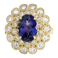 Natural Tanzanite 14 Karat Yellow Gold Diamond Ring