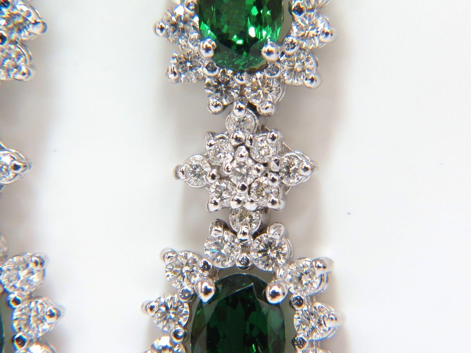 5.32 Carat Natural Vivid Green Tsavorite Diamond Earrings 14 Karat Halo Dangle For Sale 5