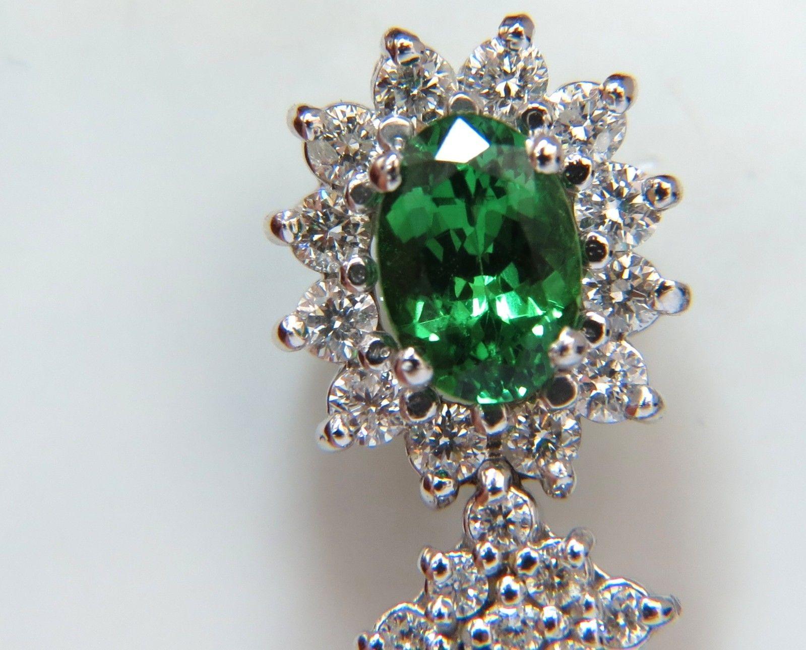 5.32 Carat Natural Vivid Green Tsavorite Diamond Earrings 14 Karat Halo Dangle For Sale 3