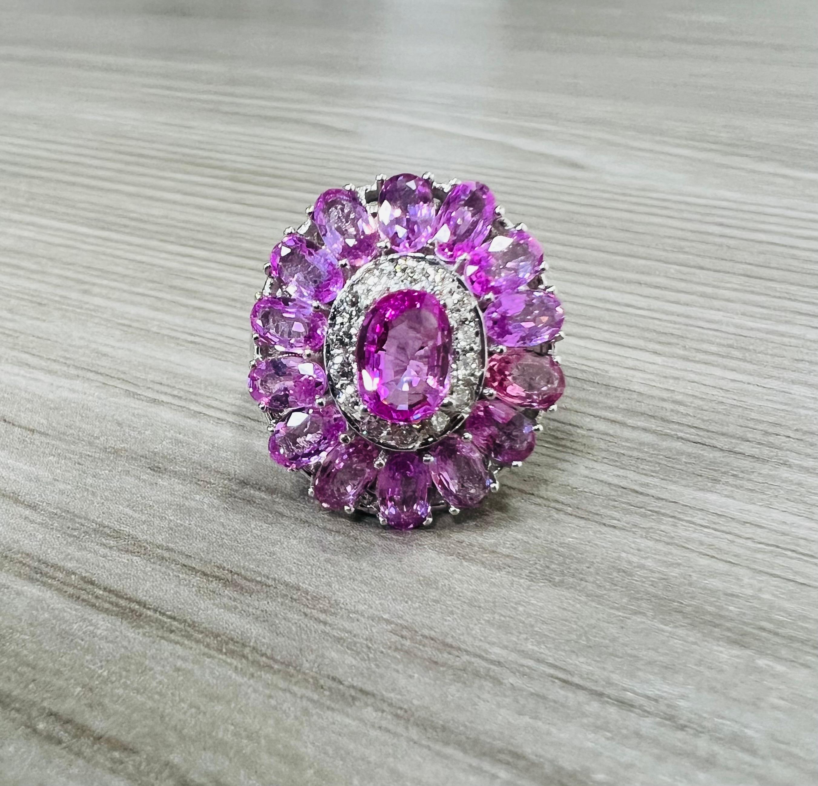 5.32 Carat Pink Sapphire Diamond 18 Karat White Gold Cocktail Ring GIA Certified For Sale 4