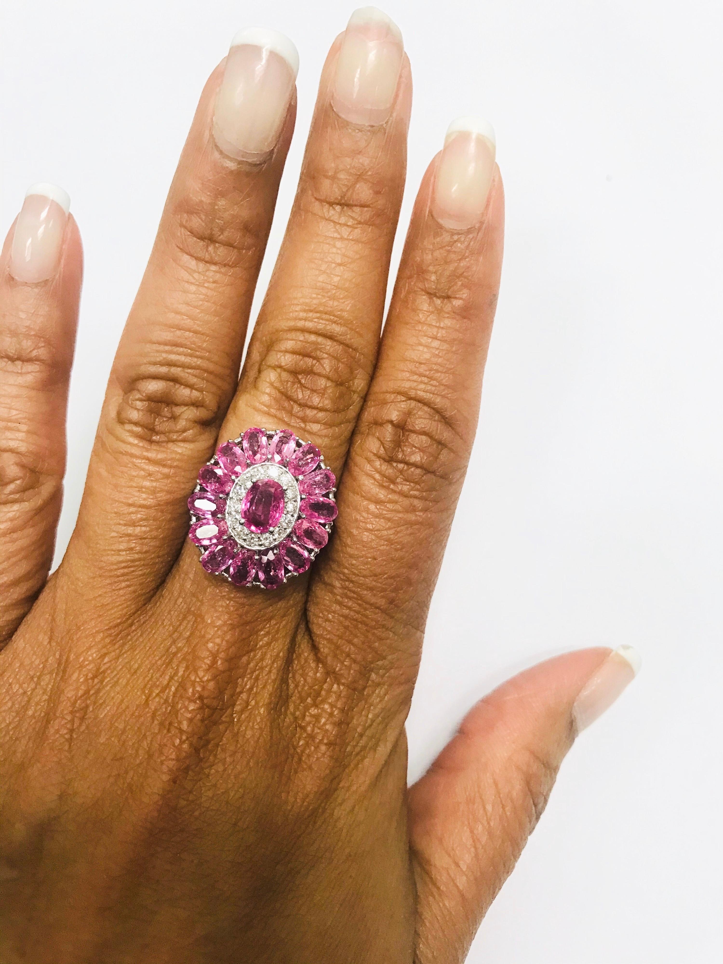5.32 Carat Pink Sapphire Diamond 18 Karat White Gold Cocktail Ring GIA Certified In New Condition In Los Angeles, CA