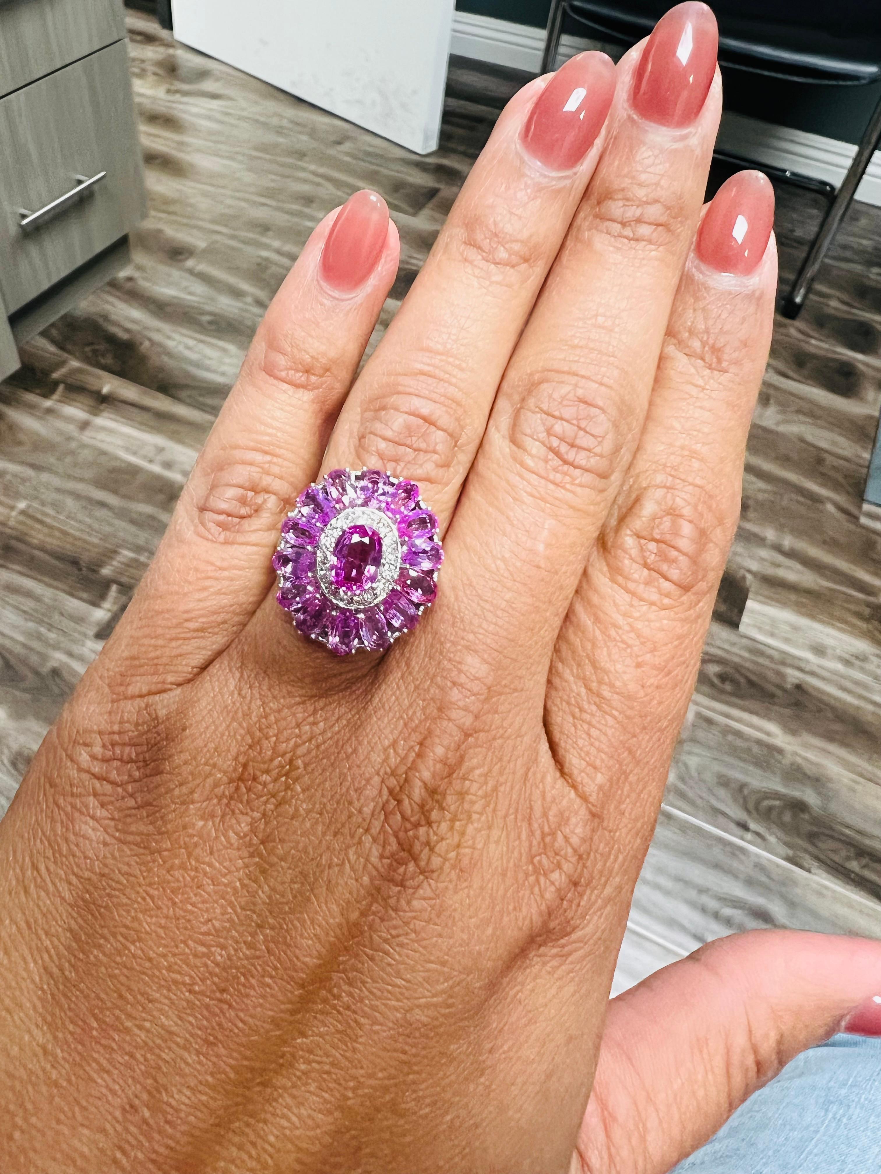 5.32 Carat Pink Sapphire Diamond 18 Karat White Gold Cocktail Ring GIA Certified In New Condition For Sale In Los Angeles, CA