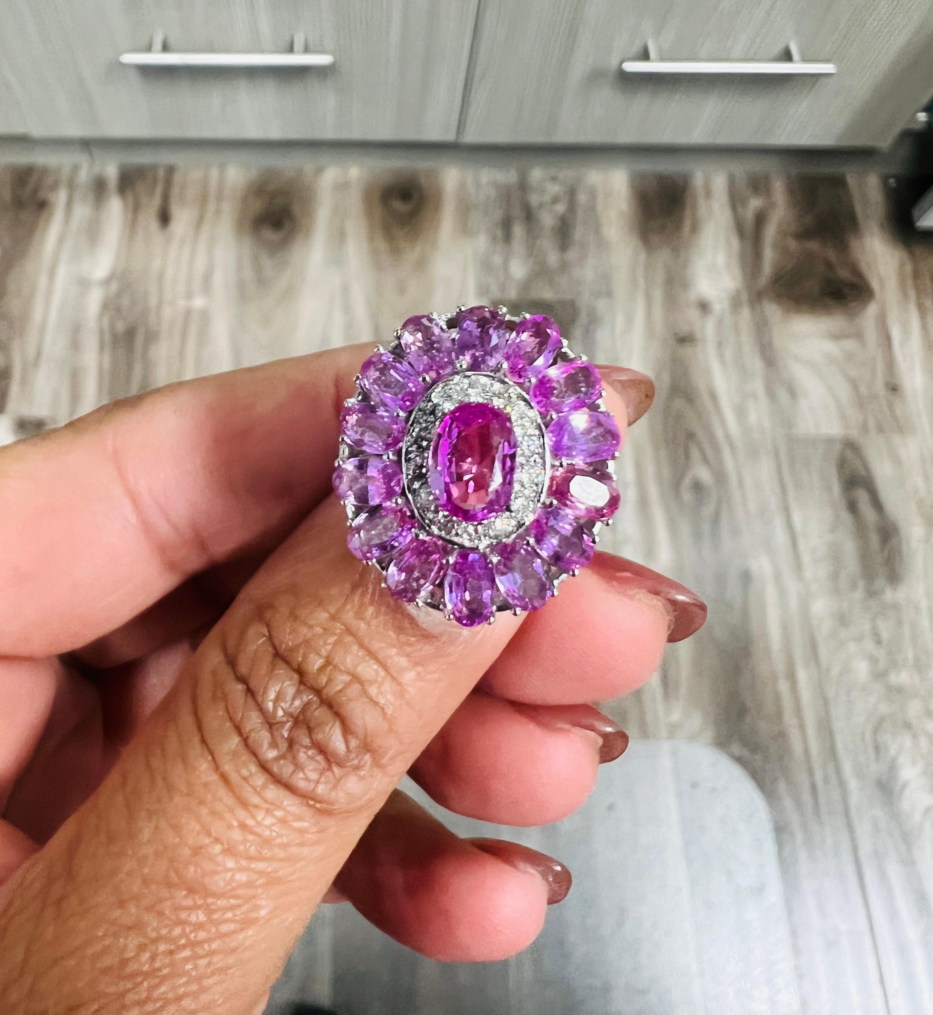 Women's 5.32 Carat Pink Sapphire Diamond 18 Karat White Gold Cocktail Ring GIA Certified For Sale