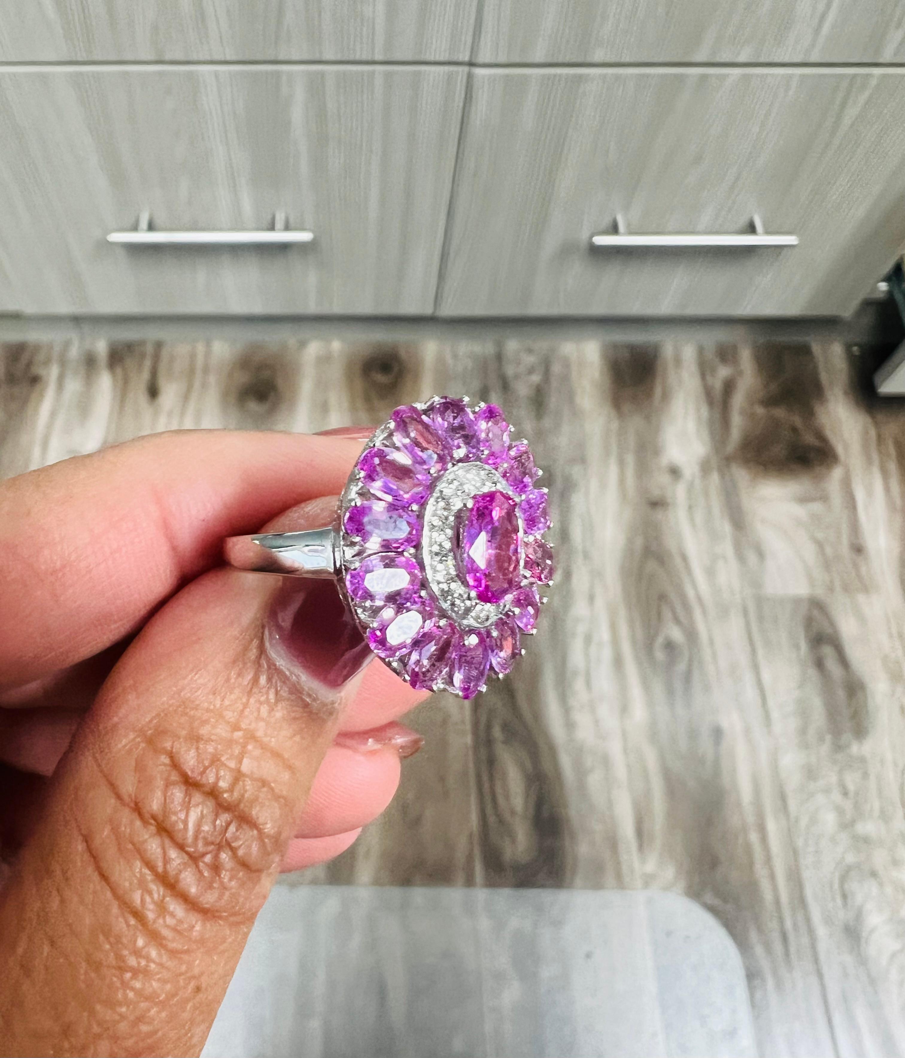 5.32 Carat Pink Sapphire Diamond 18 Karat White Gold Cocktail Ring GIA Certified For Sale 1
