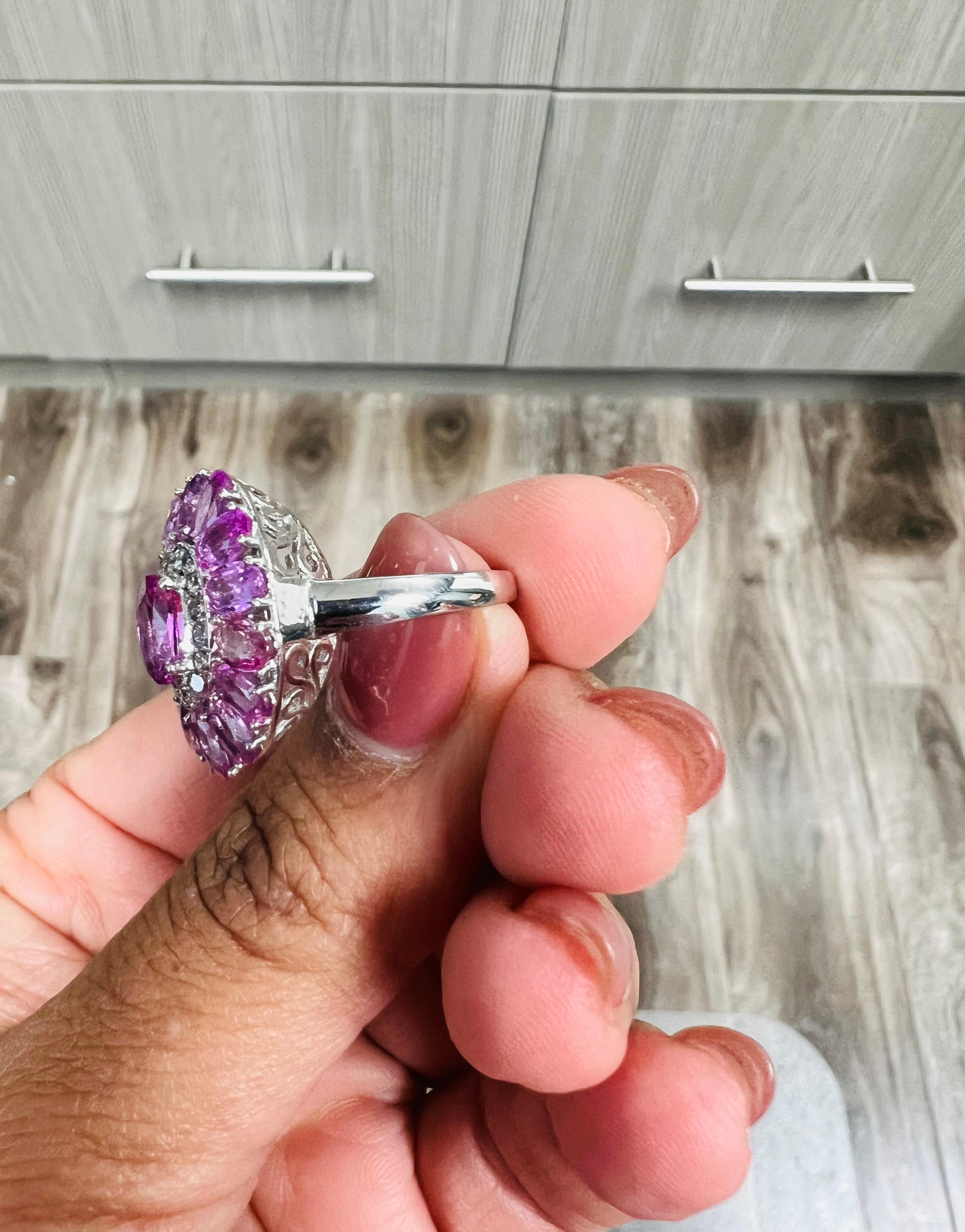 5.32 Carat Pink Sapphire Diamond 18 Karat White Gold Cocktail Ring GIA Certified For Sale 2