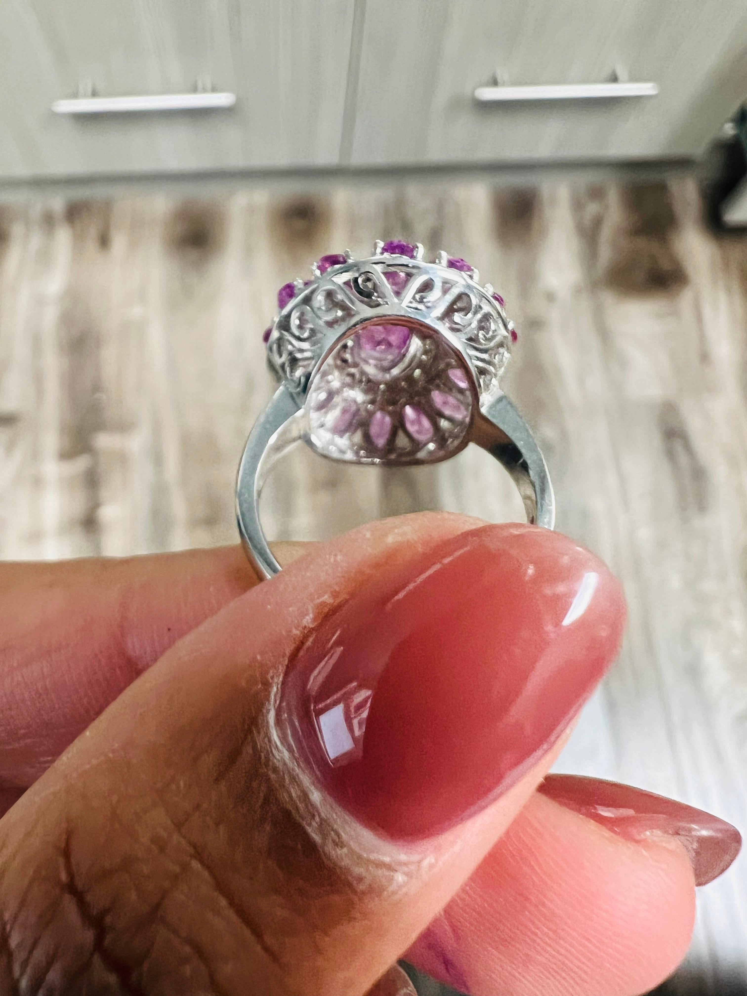 5.32 Carat Pink Sapphire Diamond 18 Karat White Gold Cocktail Ring GIA Certified For Sale 3