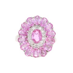 5.32 Carat Pink Sapphire Diamond 18 Karat White Gold Cocktail Ring GIA Certified