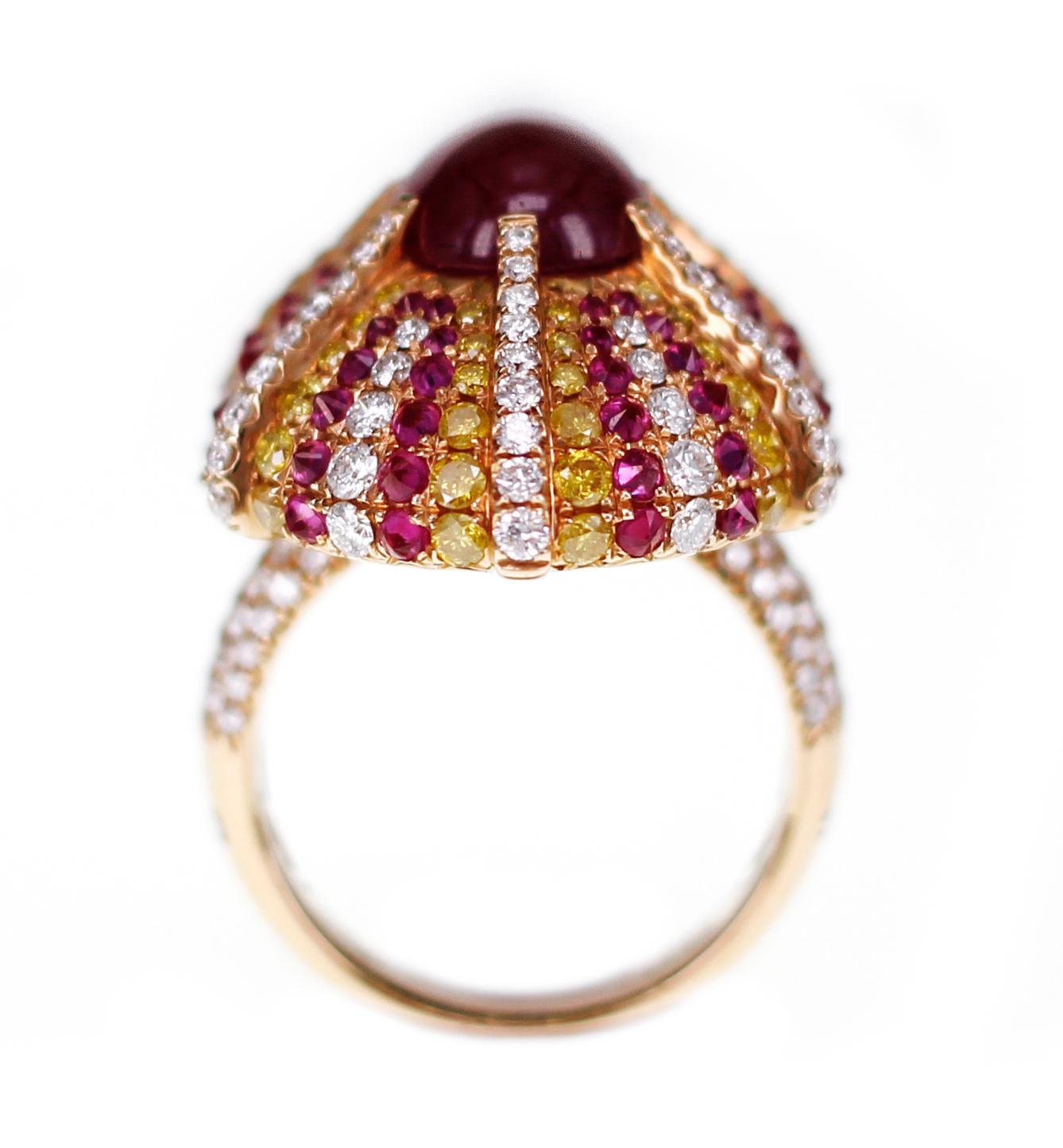 5.32 Carat Ruby with Fancy Vivid Yellow Diamond Ring In New Condition For Sale In Hung Hom, HK