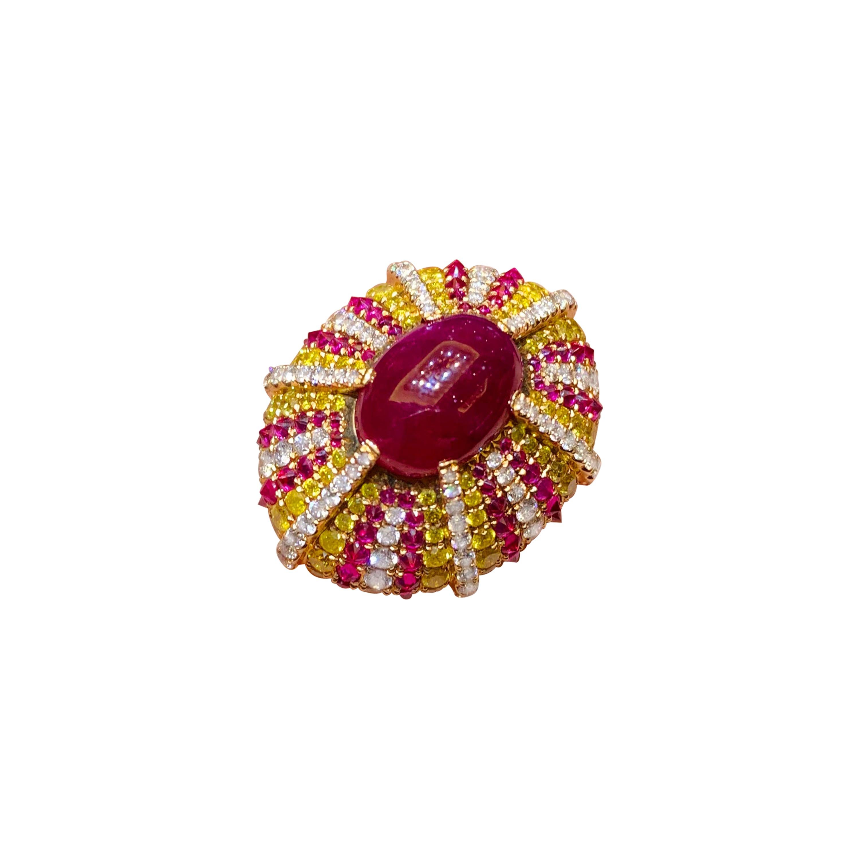 5.32 Carat Ruby with Fancy Vivid Yellow Diamond Ring For Sale