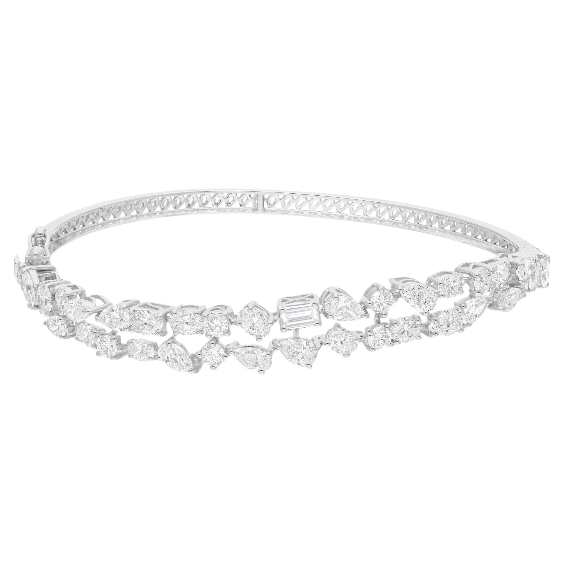 5.32 Carat SI Clarity HI Color Diamond Curve Bangle Bracelet 18 Karat White Gold
