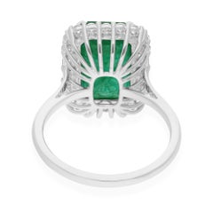 5.32 Carat Zambian Emerald Gemstone Cocktail Ring 0.6 Ct. Diamond 18k White Gold