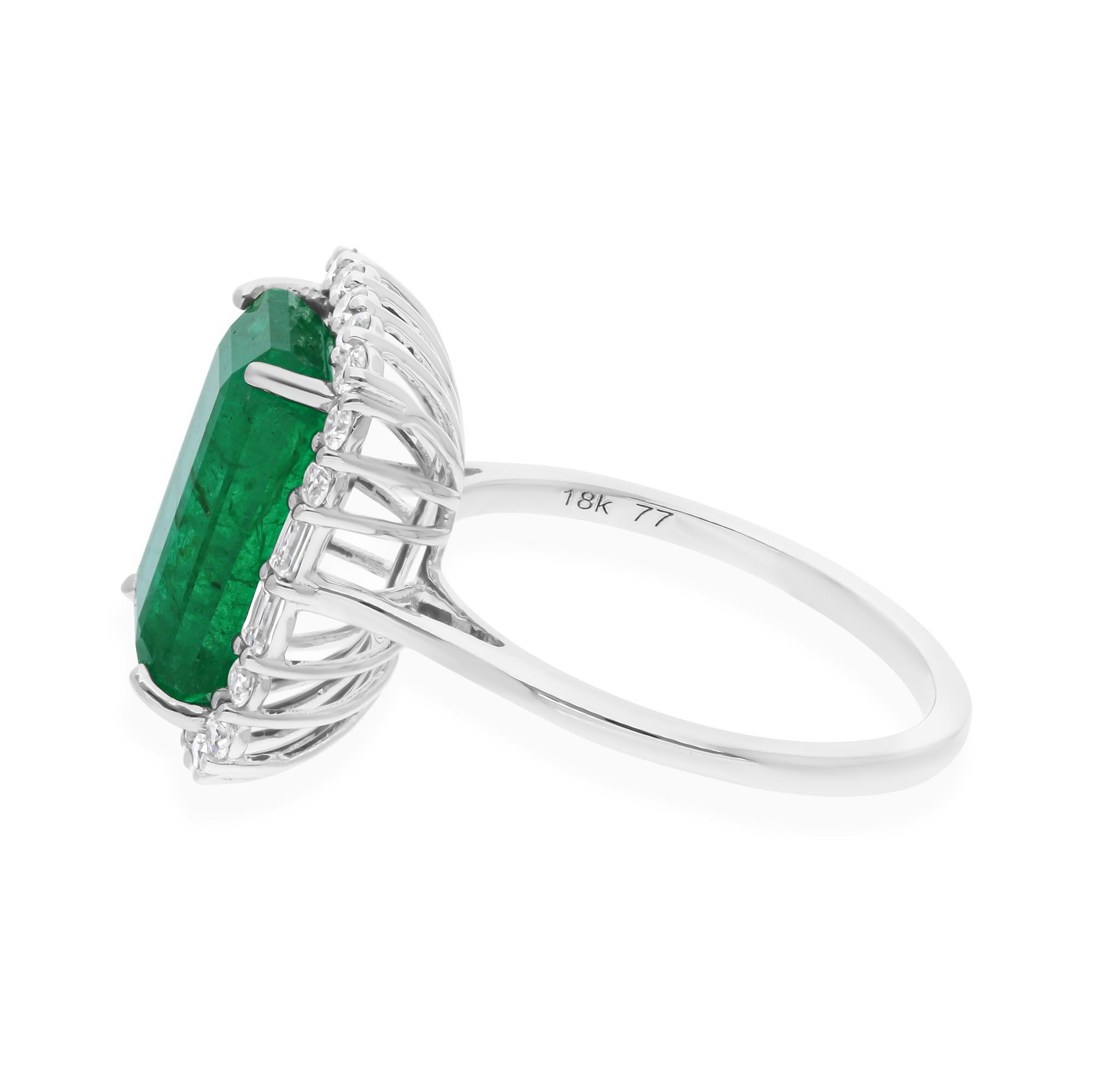5,32 Karat sambischer Smaragd Edelstein Cocktail Ring 0,6 Ct. Diamant-Diamant 18 Karat Weißgold (Moderne) im Angebot