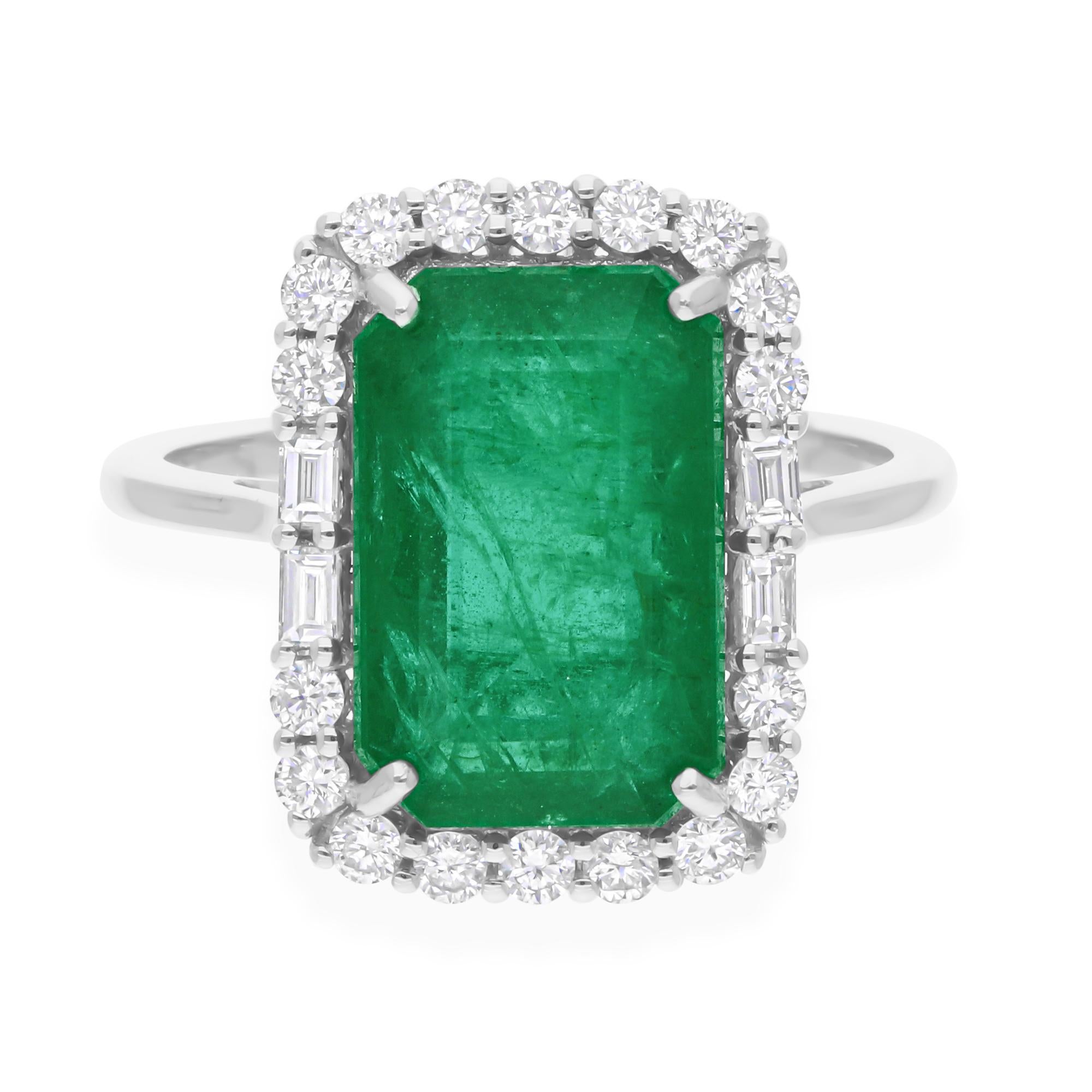 Im Angebot: 5,32 Karat sambischer Smaragd Edelstein Cocktail Ring 0,6 Ct. Diamant-Diamant 18 Karat Weißgold () 3