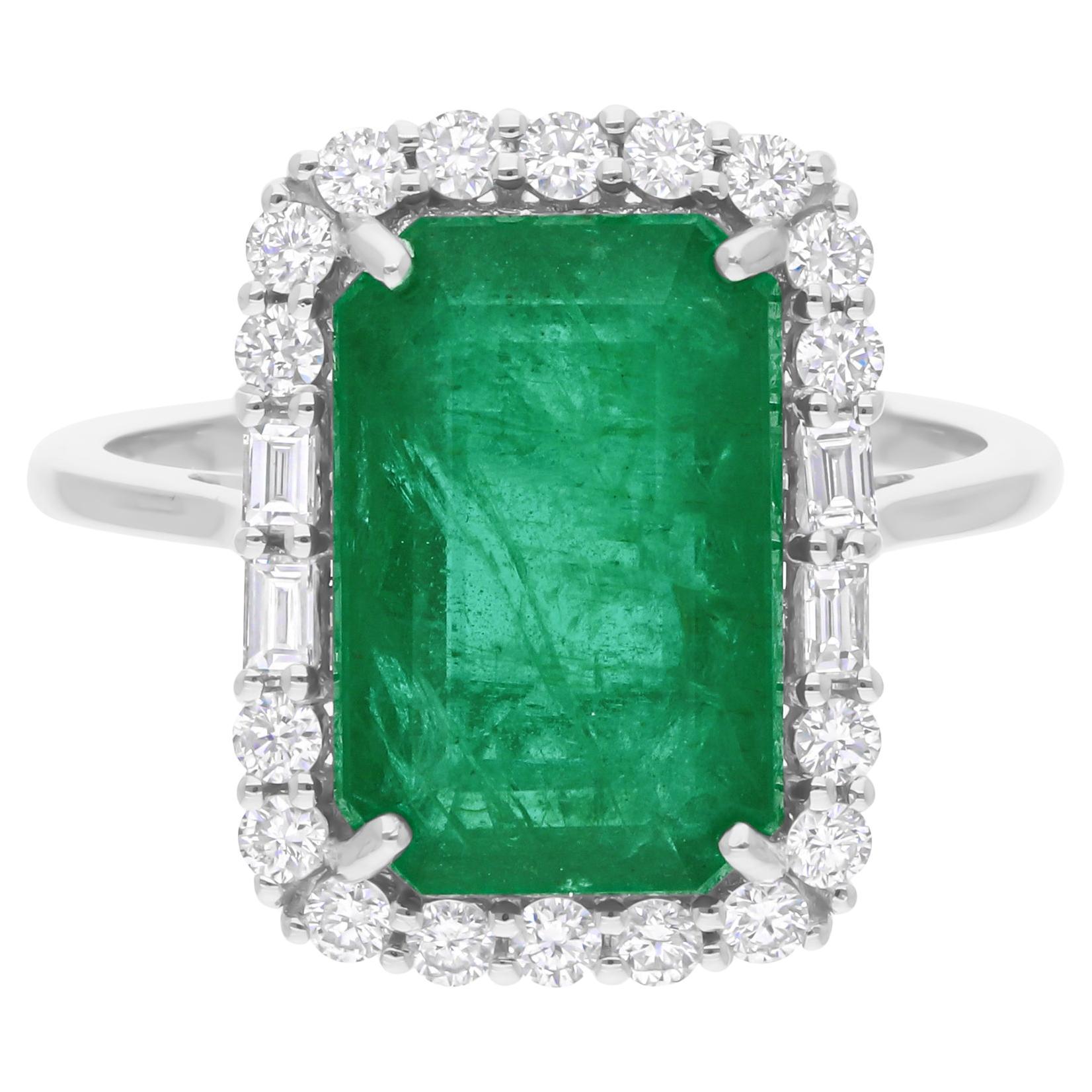 5,32 Karat sambischer Smaragd Edelstein Cocktail Ring 0,6 Ct. Diamant-Diamant 18 Karat Weißgold
