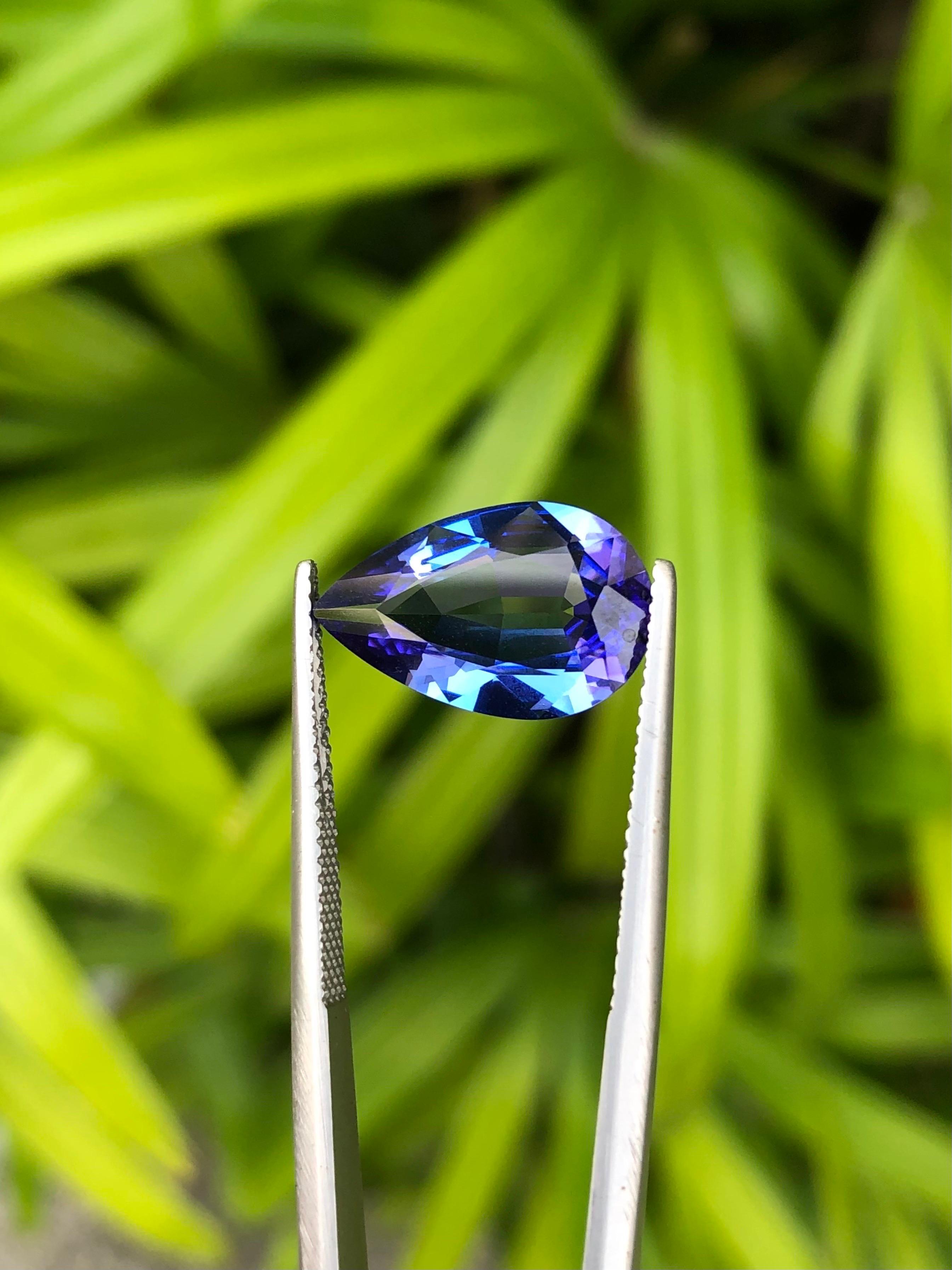 Pear Cut 5.32 Ct AIG Certificate Natural Tanzanite Unheated  Blue color eye clean For Sale