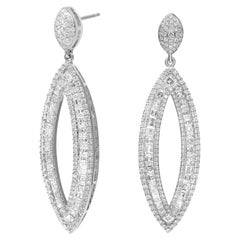 5.32 Cttw Princesse & Diamant taille ronde Boucles d'oreilles pendantes en or blanc 18k