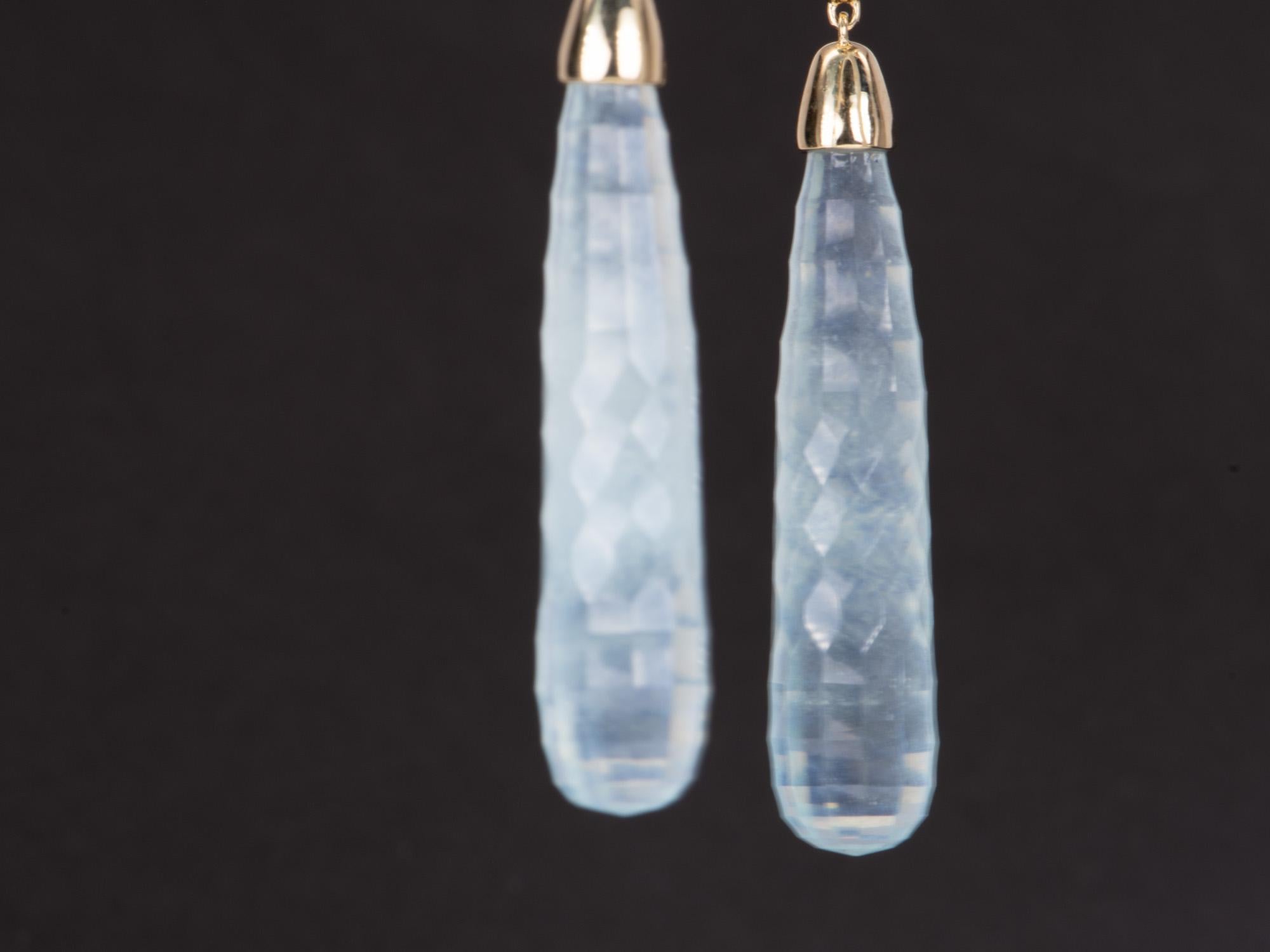 53.24ctw Carved Aquamarine and Turquoise Long Earrings 14K Gold R3130 For Sale 1