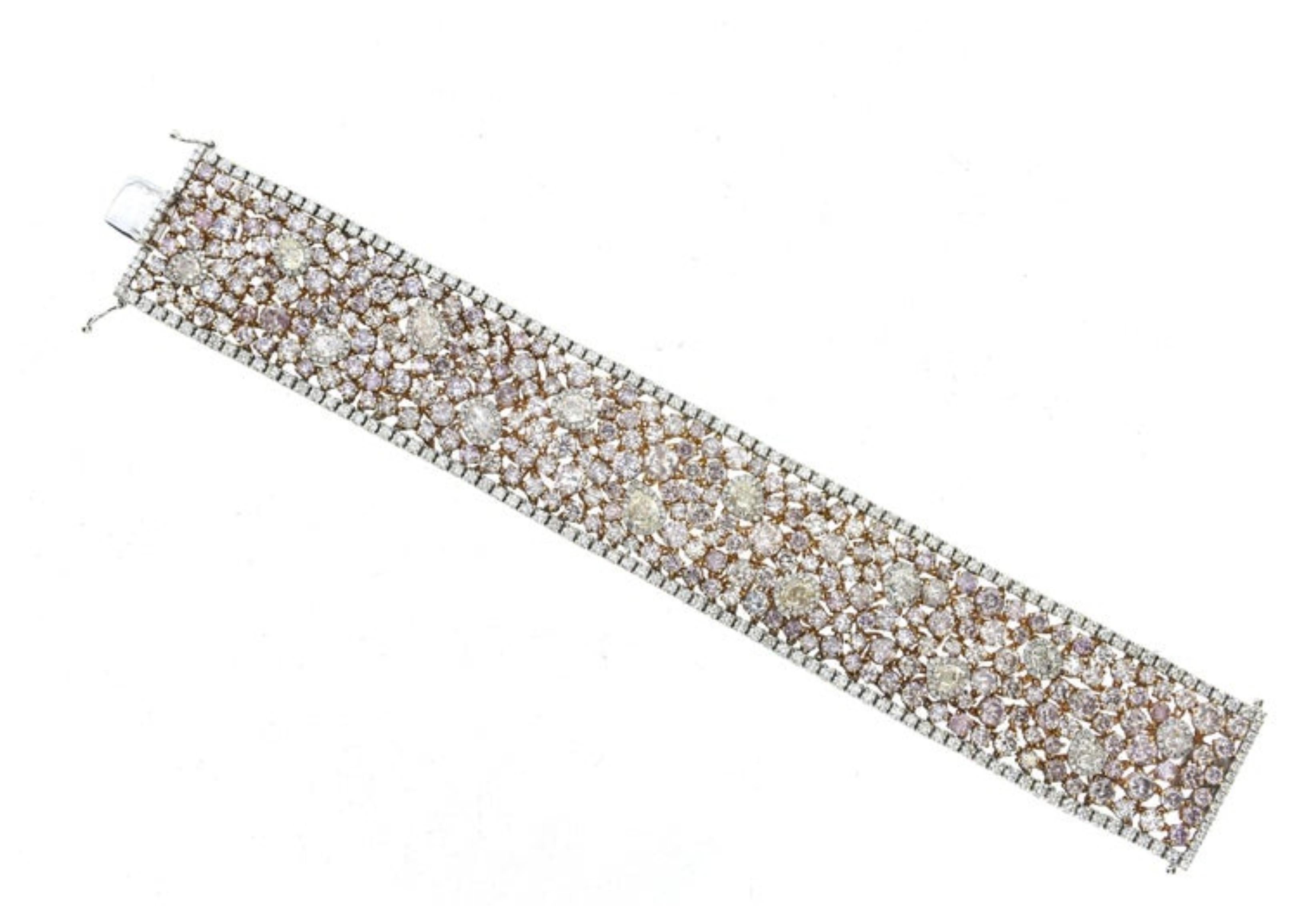 Contemporary 53.25 Carat Natural Pink and Yellow Diamond Bracelet