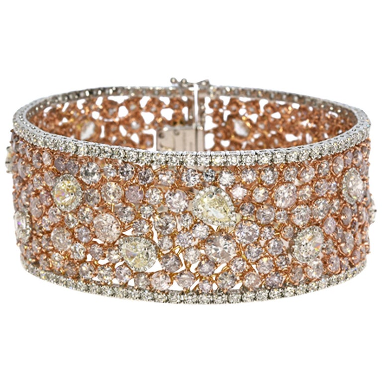 53.25 Carat Natural Pink and Yellow Diamond Bracelet For Sale at 1stdibs