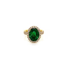 5.32 Total Carat Emerald and Diamond Halo Pave-Set Ladies Ring, GIA