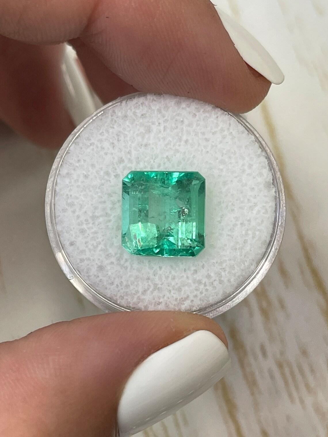 5.32ct Glowy Green Asscher Cut Muzo Emerald 10x10 Genuine May Birthstone For Sale 1