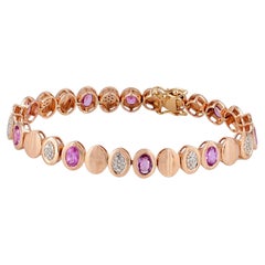 Oval Pink Sapphire 14k Rose Gold Diamond Delicate Armband Fine Jewelry