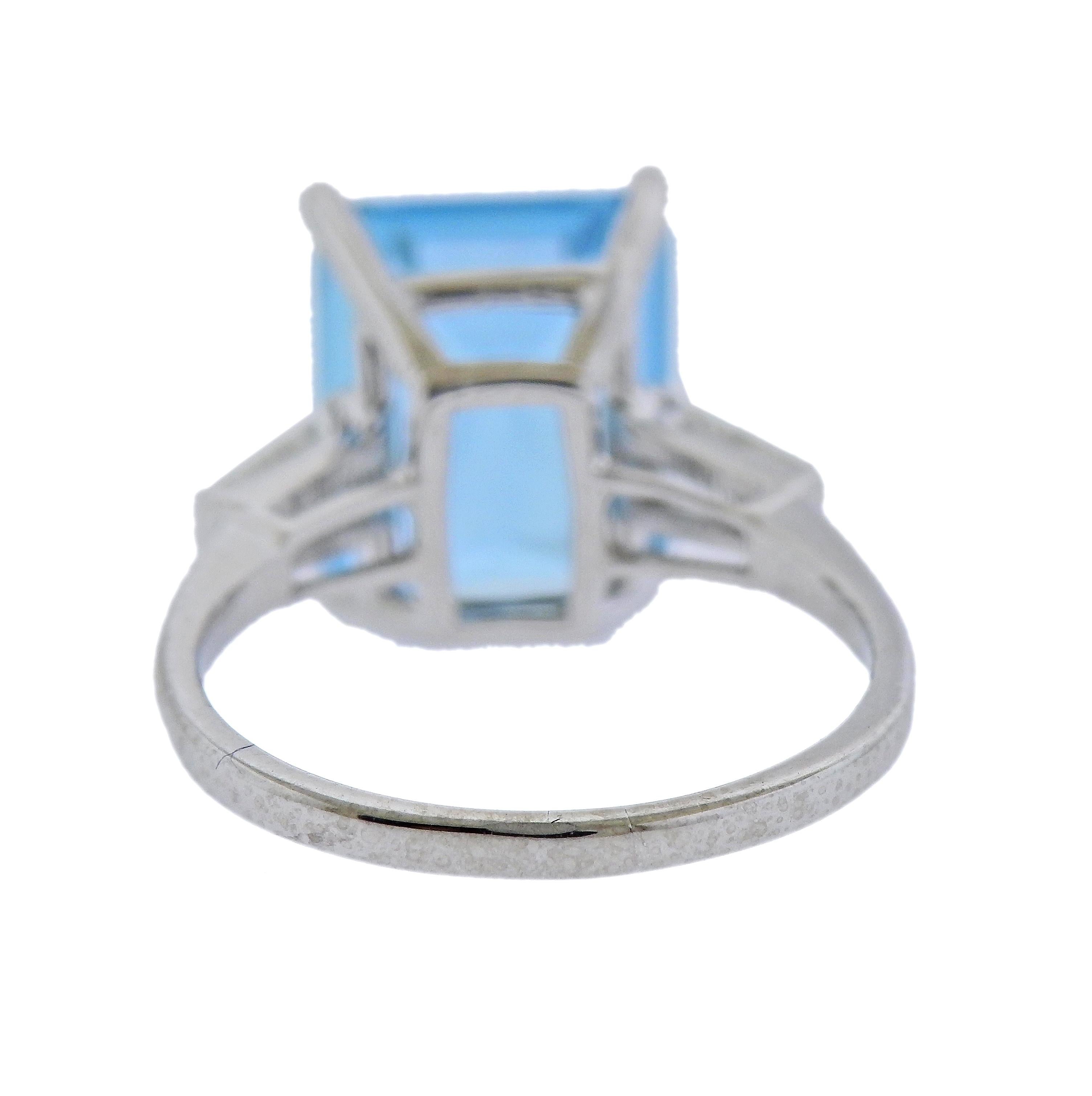 5,33 Karat Aquamarin Classic Diamant Platin Ring (Baguetteschliff) im Angebot