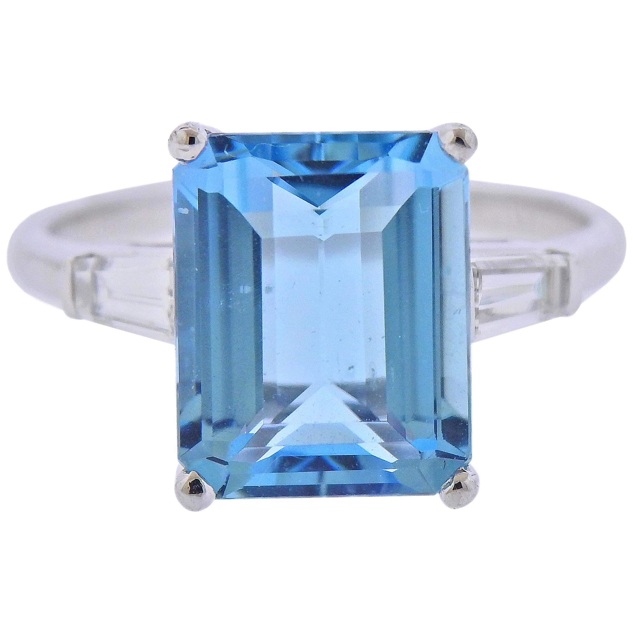 5.33 Carat Aquamarine Classic Diamond Platinum Ring