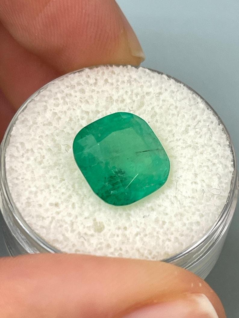 Women's 5.33 Carat Earthy Colombian Emerald - Cushion Cut Genuine May Birthstone Gem For Sale