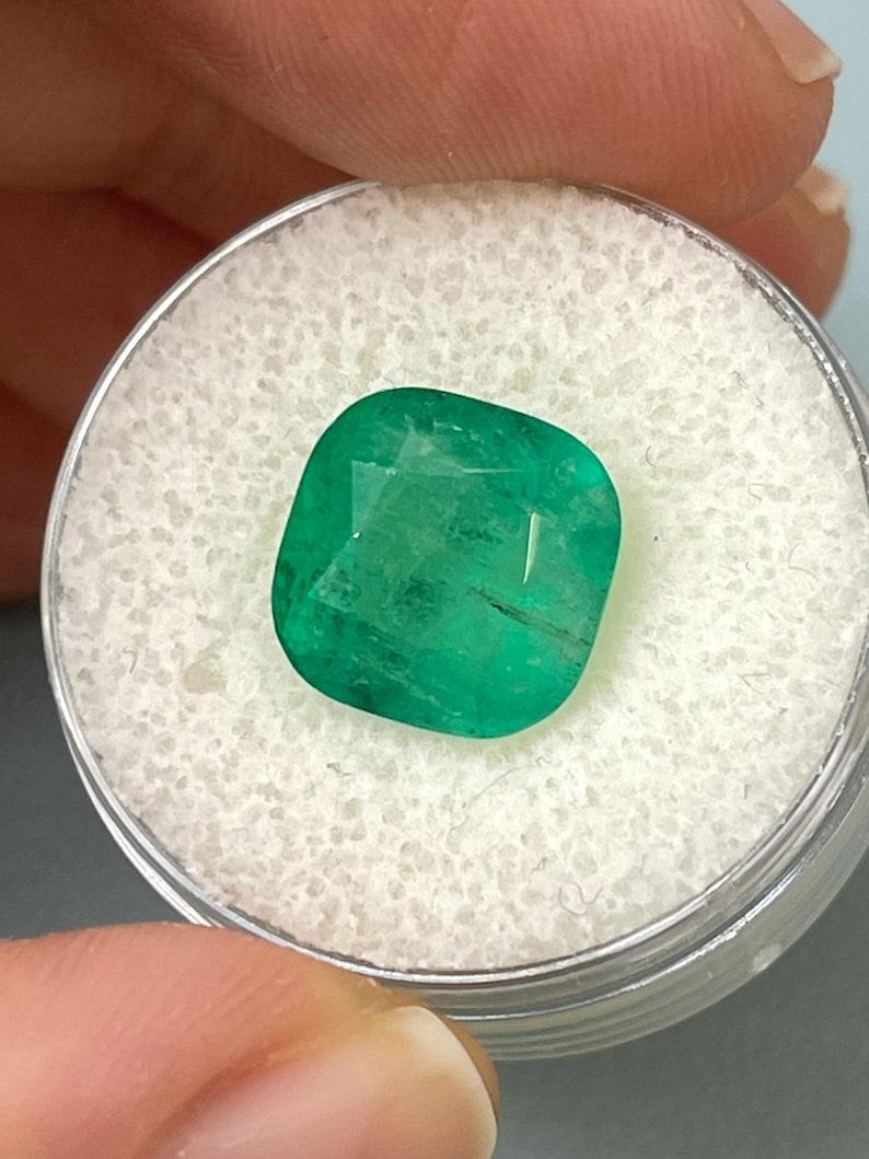 Modern 5.33 Carat Earthy Colombian Emerald - Cushion Cut Genuine May Birthstone Gem For Sale