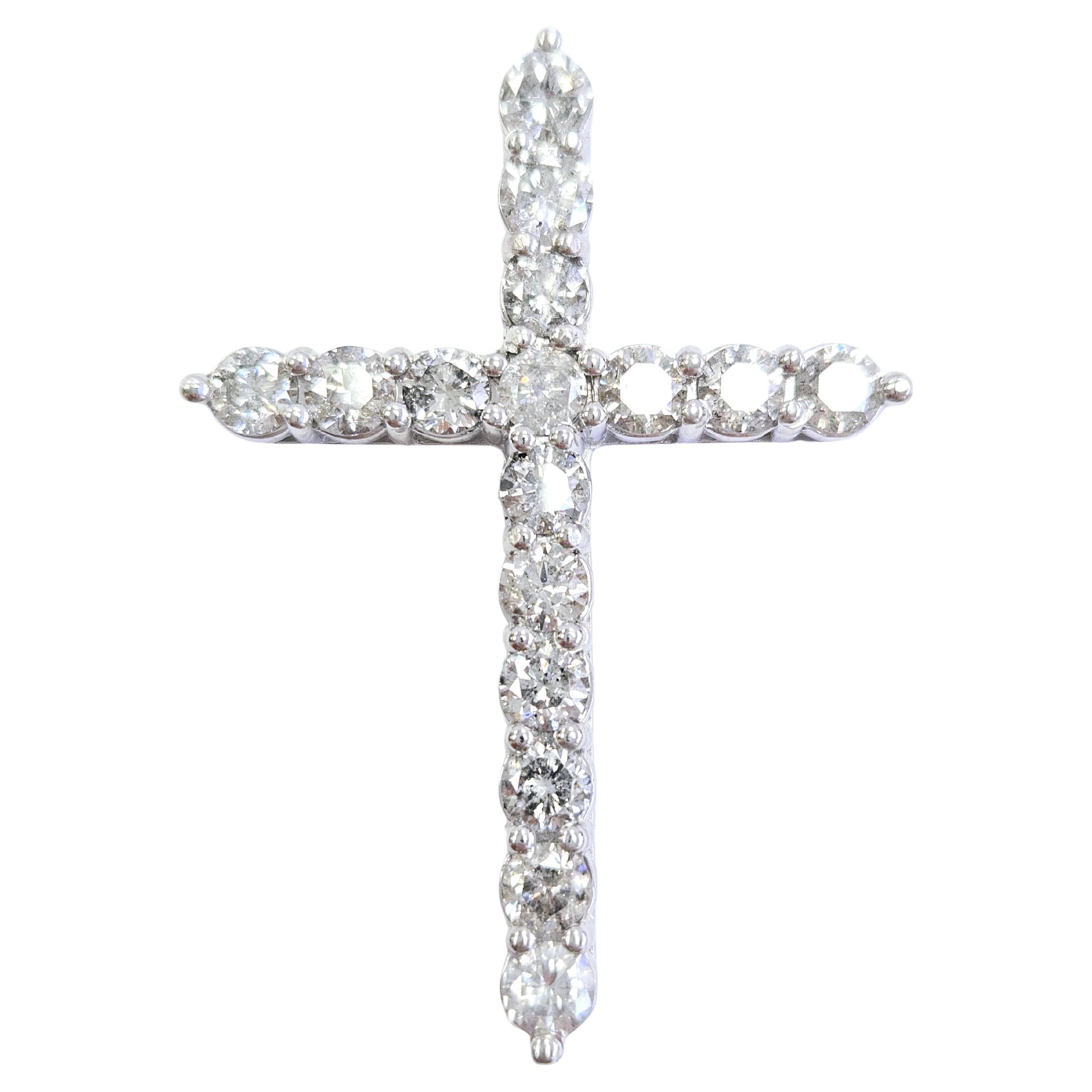 5.33 Carat Natural Diamond Cross Pendant 14 Karat White Gold