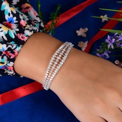 5.33 Carat Natural Diamond Pear Round Double Row Bangle Bracelet 14k White Gold
